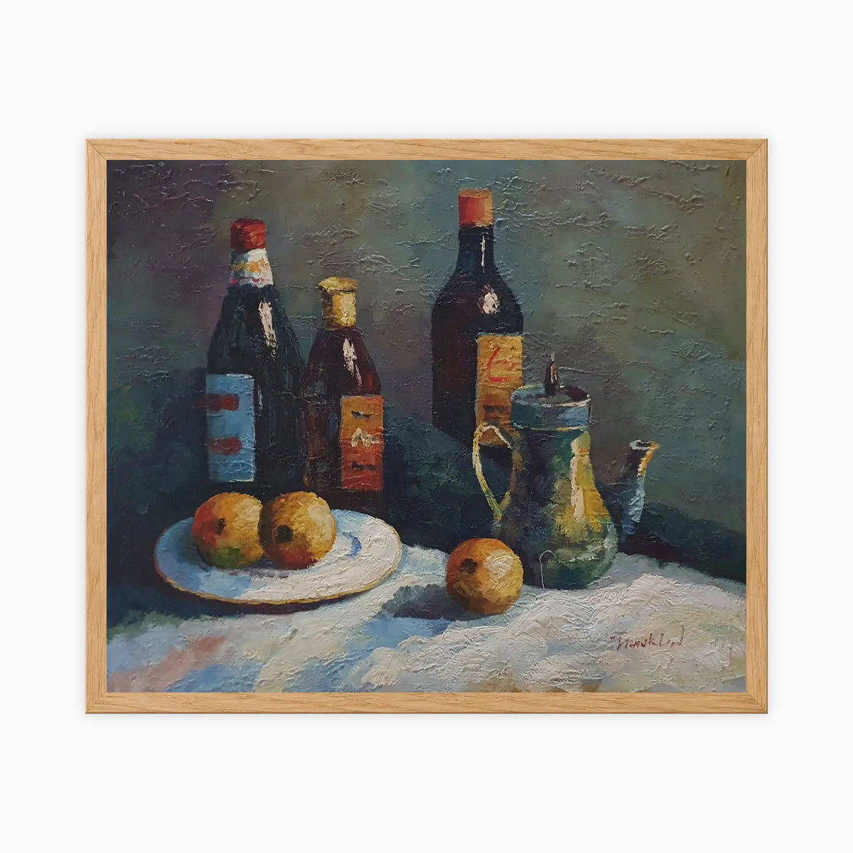 Handgemaltes Ölgemälde eines Flaschenstilllebens 60 × 50 cm
