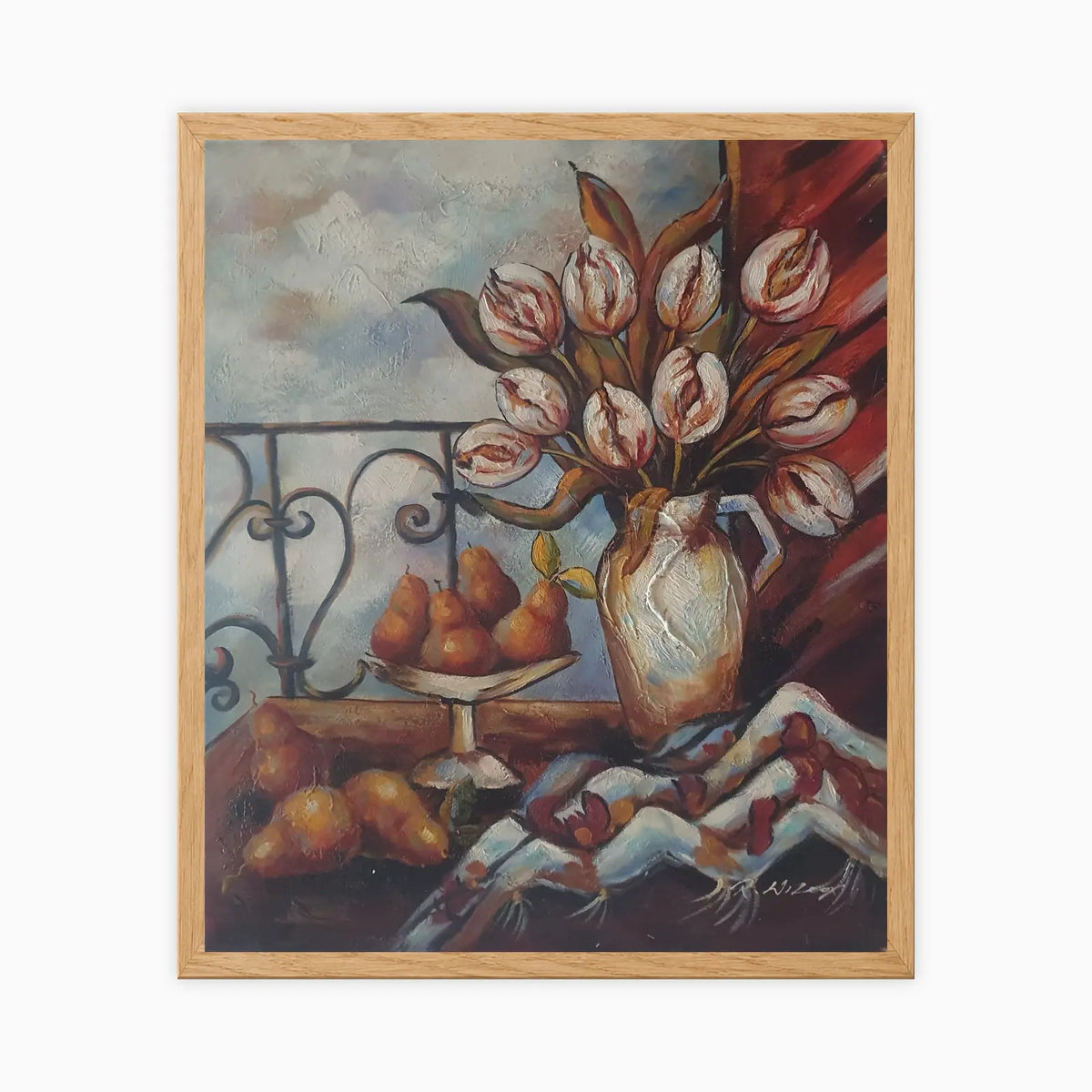 Hand-painted oil still life of tulips 50 × 60 cm