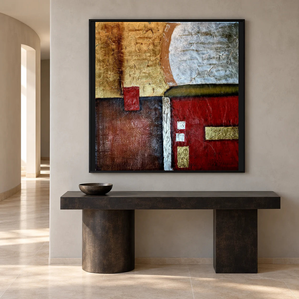Abstrakt rot und gold Öl auf Leinwand handgemalt 80 × 80 cm
