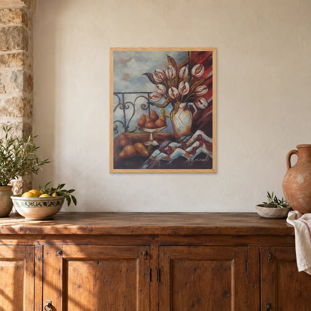 Hand-painted oil still life of tulips 50 × 60 cm
