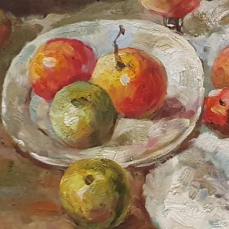 Hand-painted oil still life of apples 60 × 50 cm