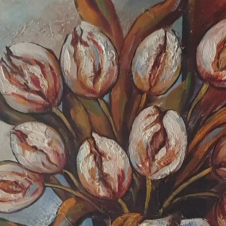 Hand-painted oil still life of tulips 50 × 60 cm