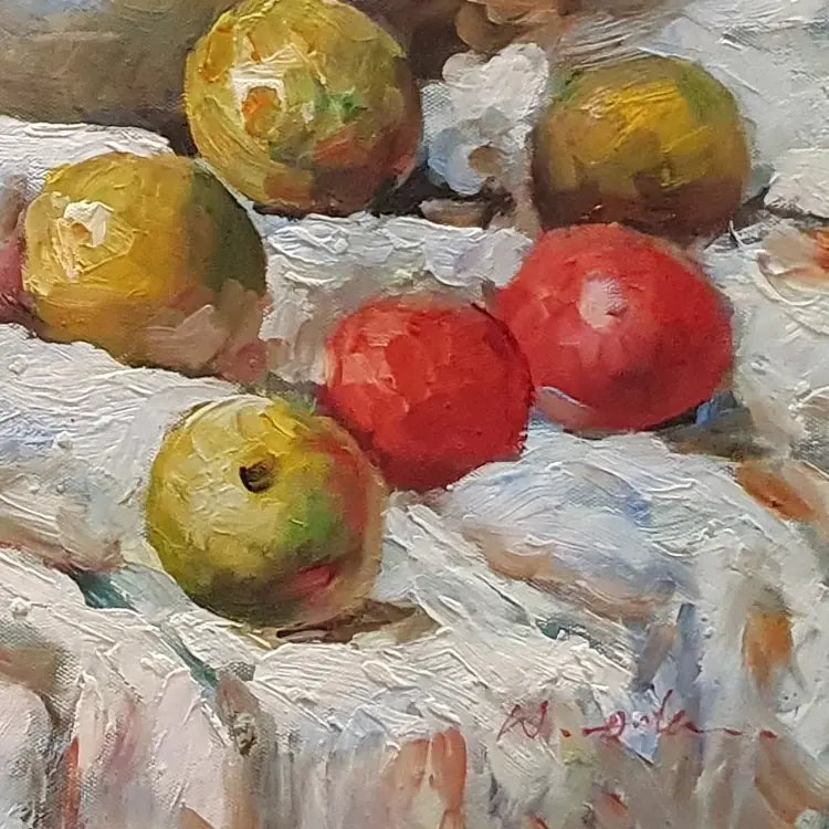 Handgemaltes Stillleben mit Äpfeln, Öl auf Leinwand, 60 × 50 cm