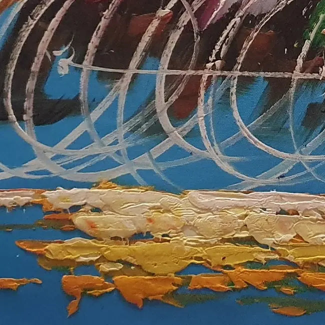 Cuadro de ciclistas al óleo pintado a mano 60 × 50 cm