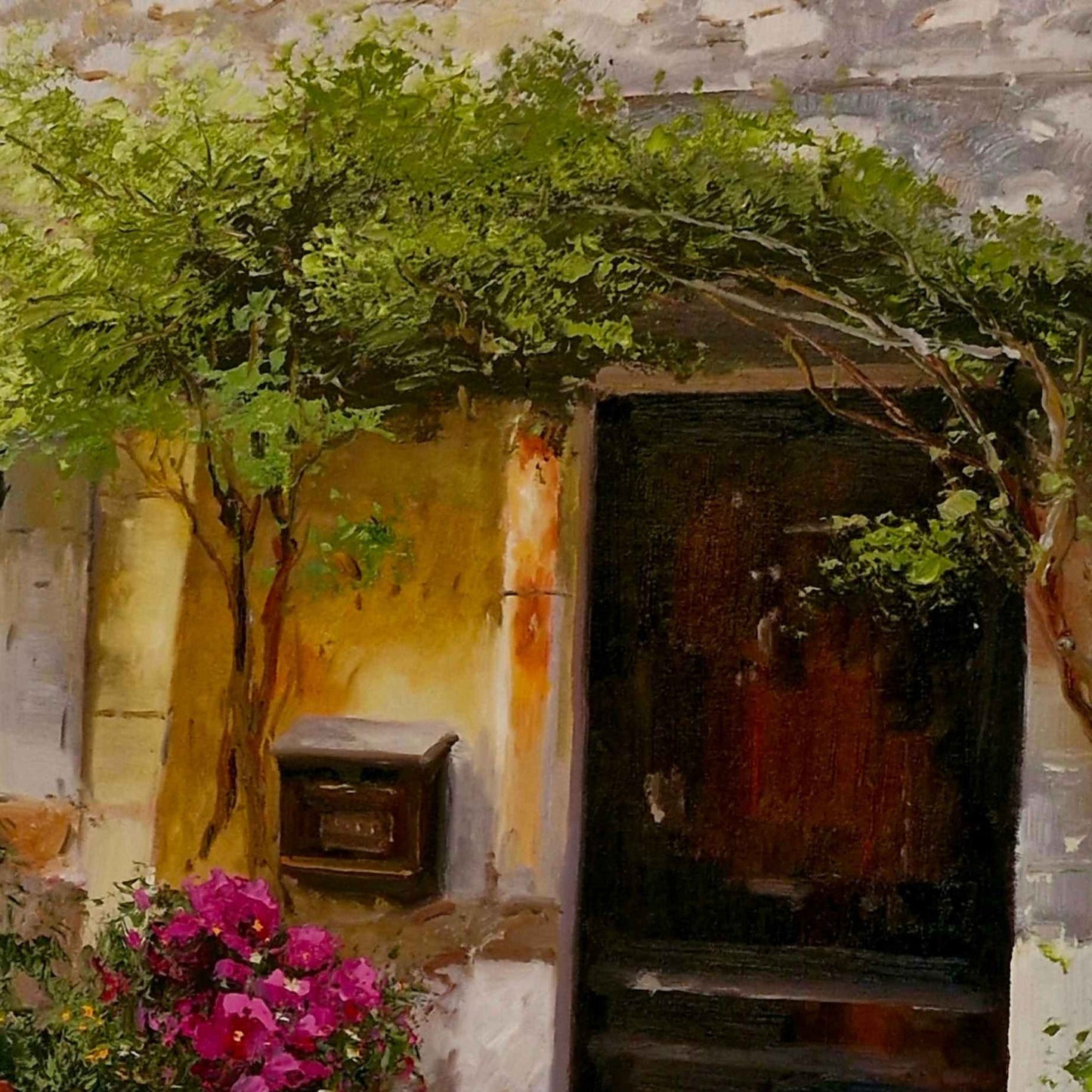 Hand-Painted Village Door Oil Painting 82x102 cm