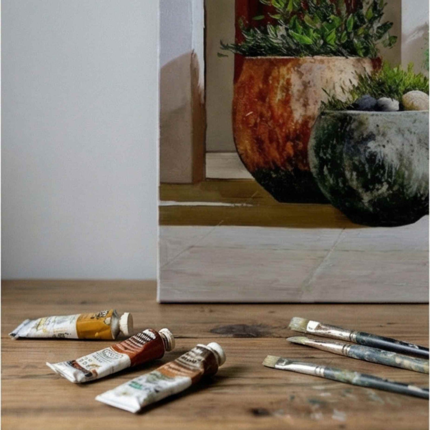 Cuadro al Óleo Jardín Mediterráneo con Macetas Decorativas 82x102 cm