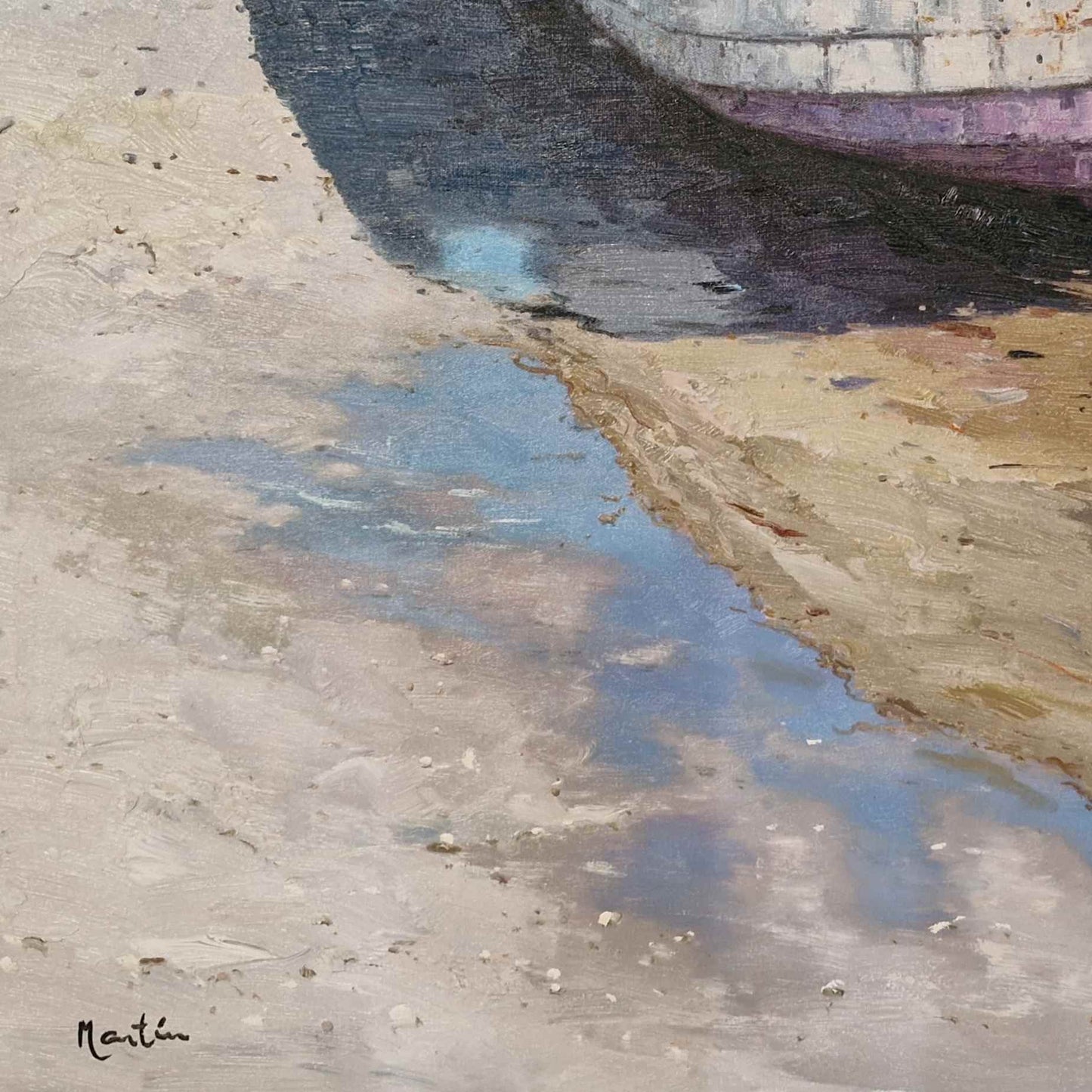 Boat on the Shore - Hand-Painted Oil Painting 90x90 cm