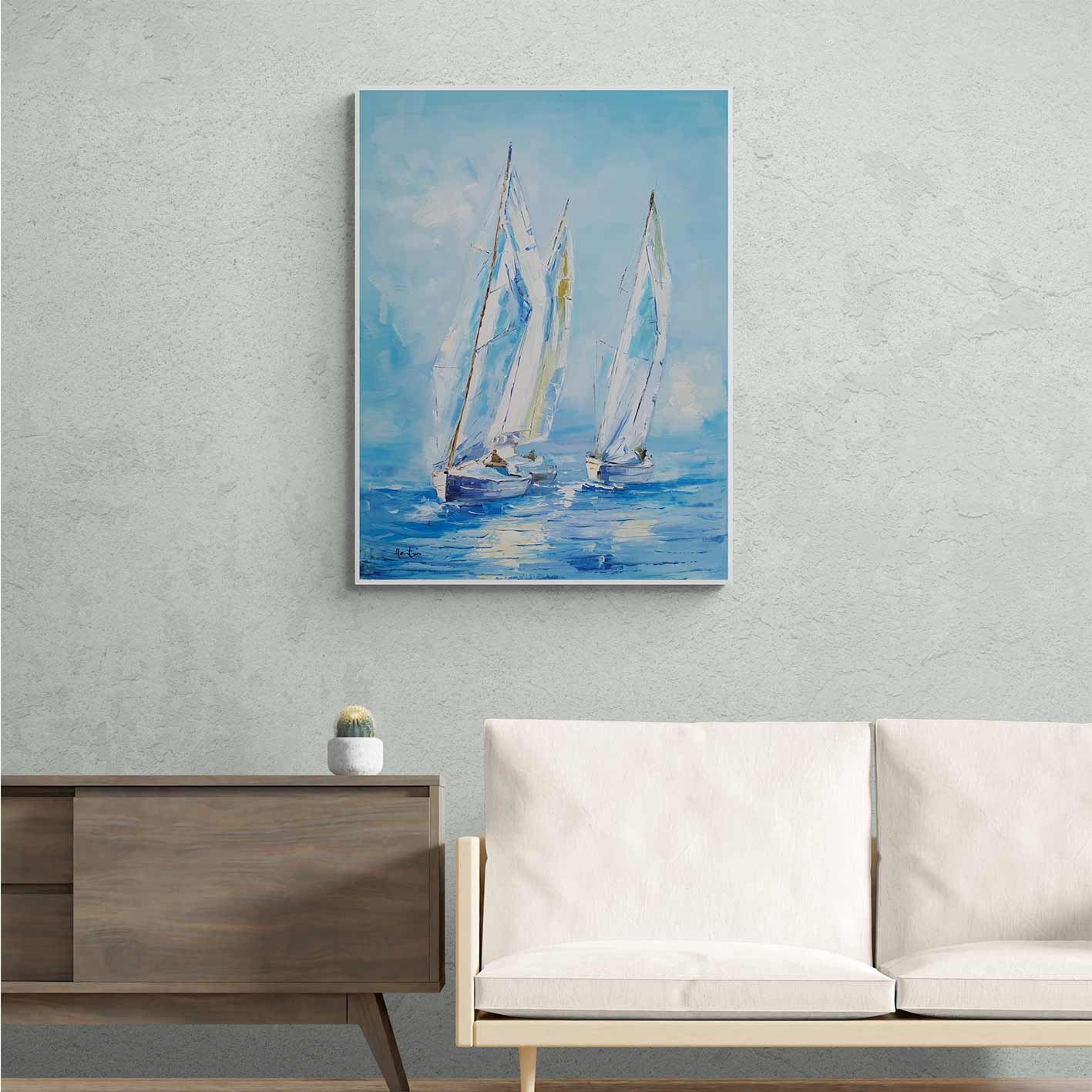 Cuadro Oleo Lienzo Barcos Vela 80x100 cm
