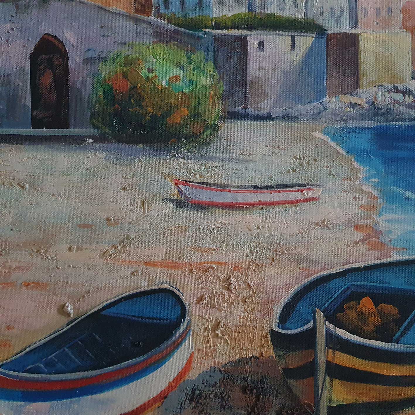 Cuadro de Pueblo Costero - Texturas