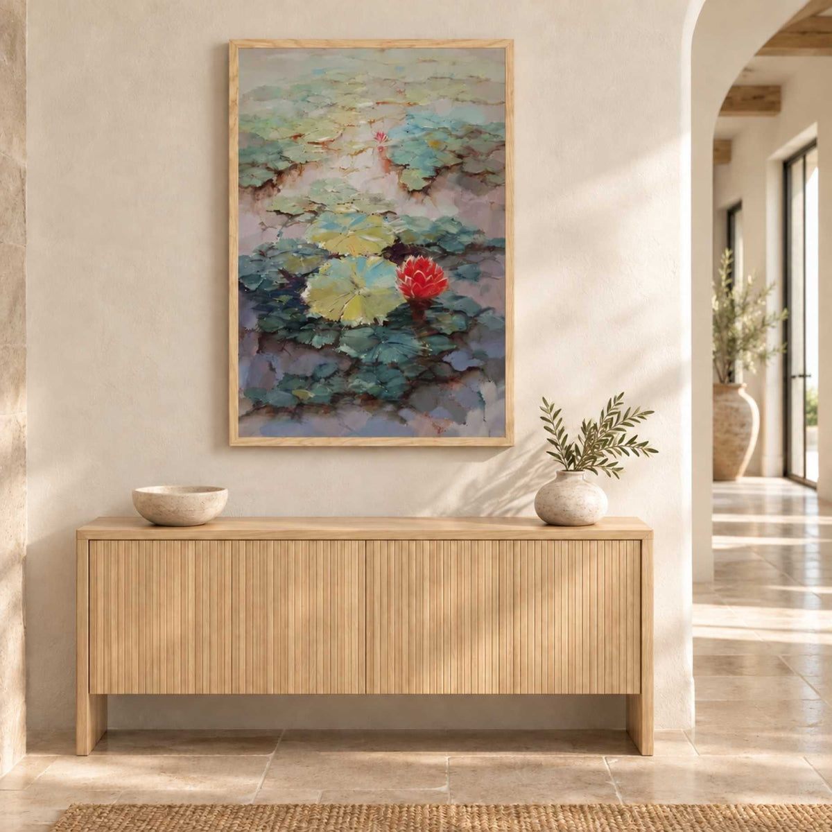 Green Water Lilies Painting 60x90 cm - Hand-Painted Natural Art