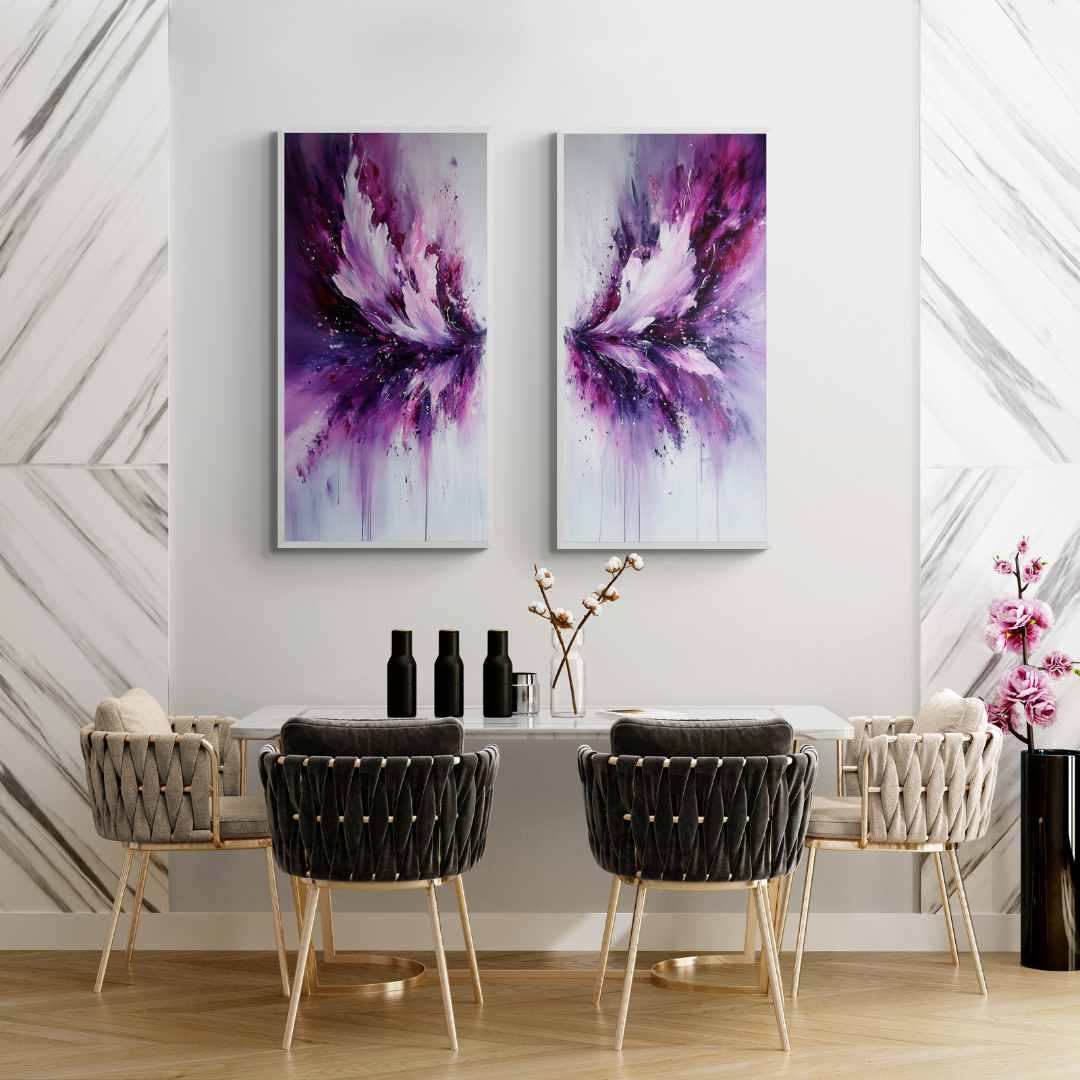 Cuadro abstracto en pareja violeta al oleo