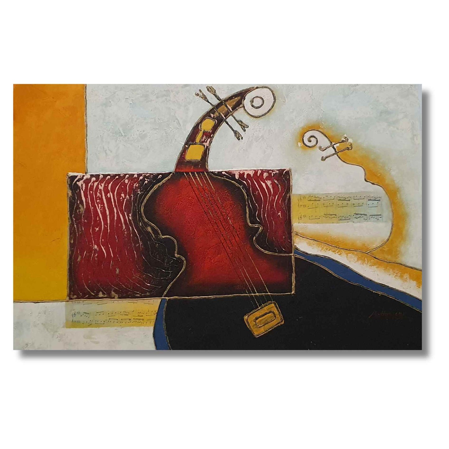 Cuadro al oleo de guitarra abstracta decorativo