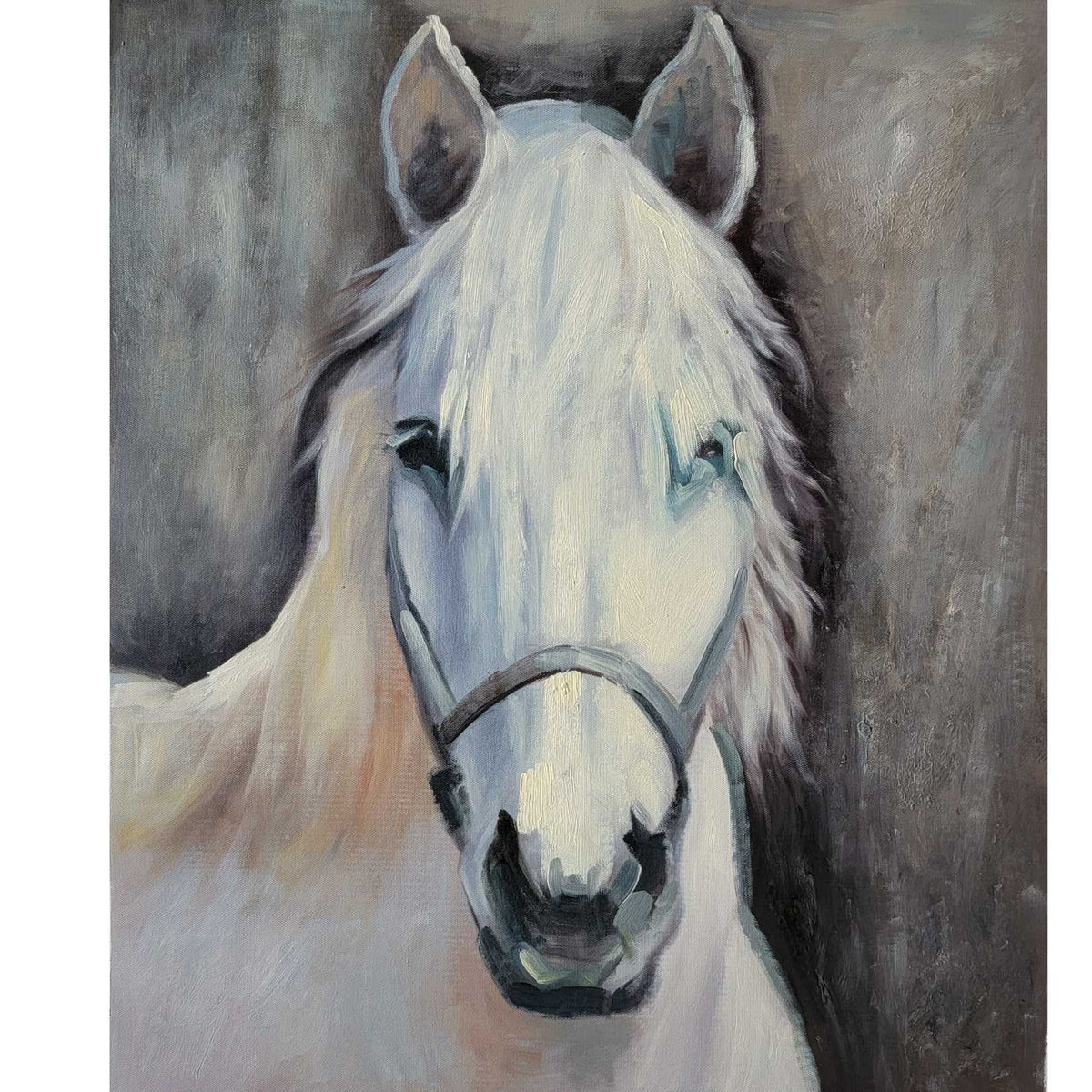 Cuadro impresionista de caballo blanco pintado al óleo