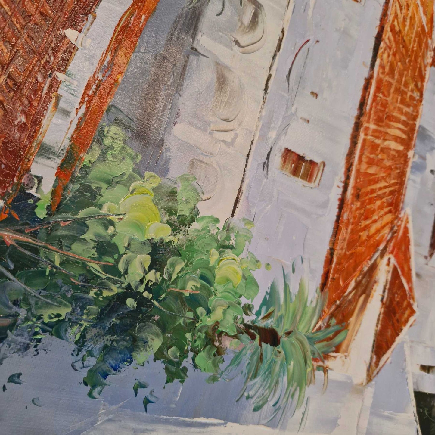 Detalle de arquitectura popular casas blancas en obra pintada a mano