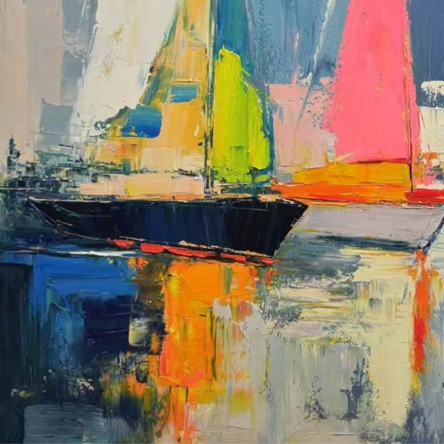 Arte náutico en óleo con reflejos coloridos