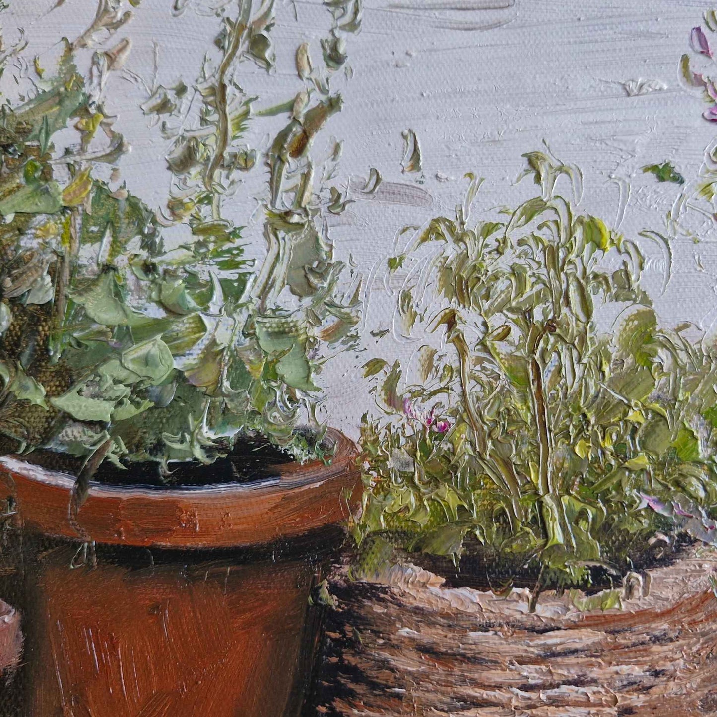 pintura al óleo con macetas decorativas