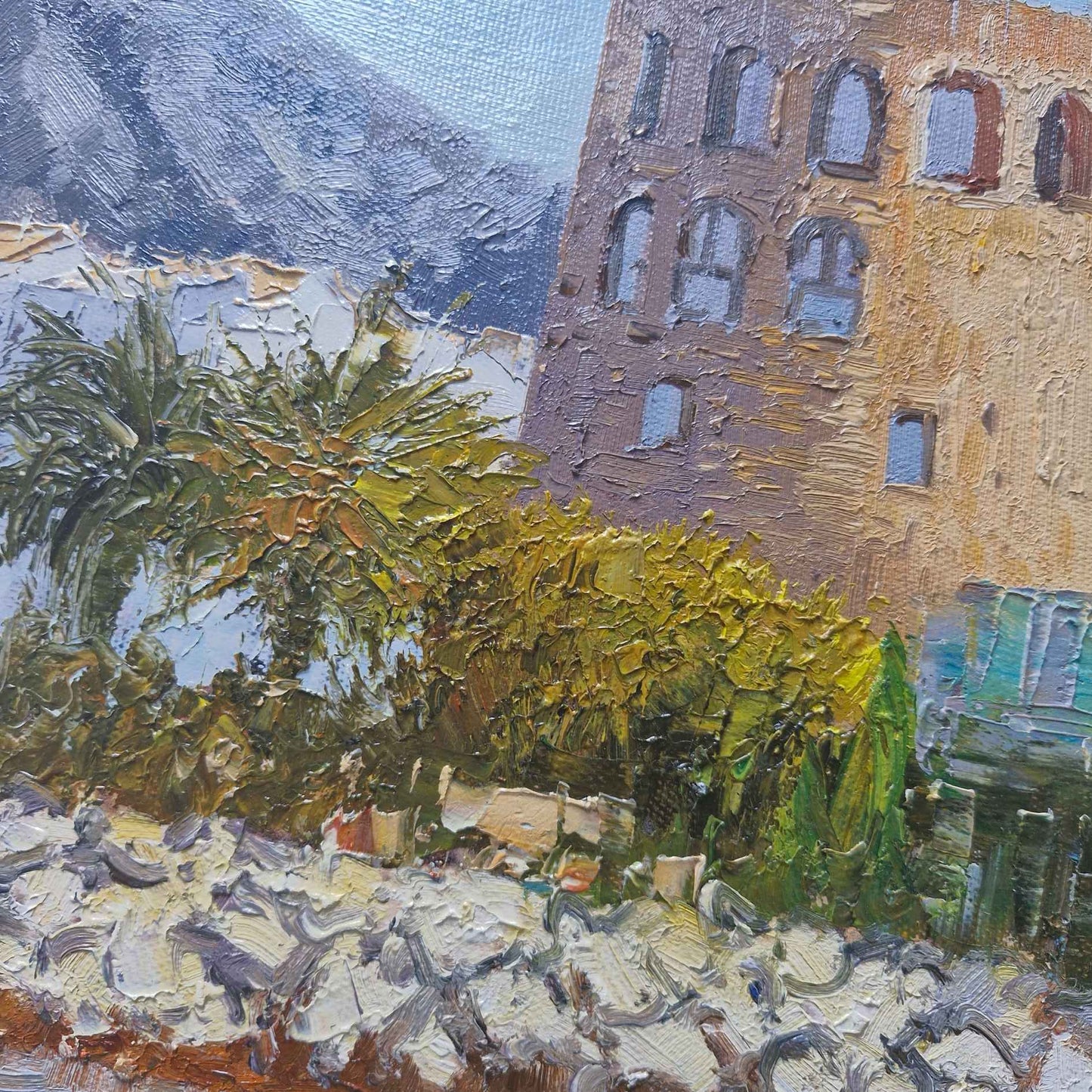 Pintura al óleo de Puerto Banús y yates de lujo