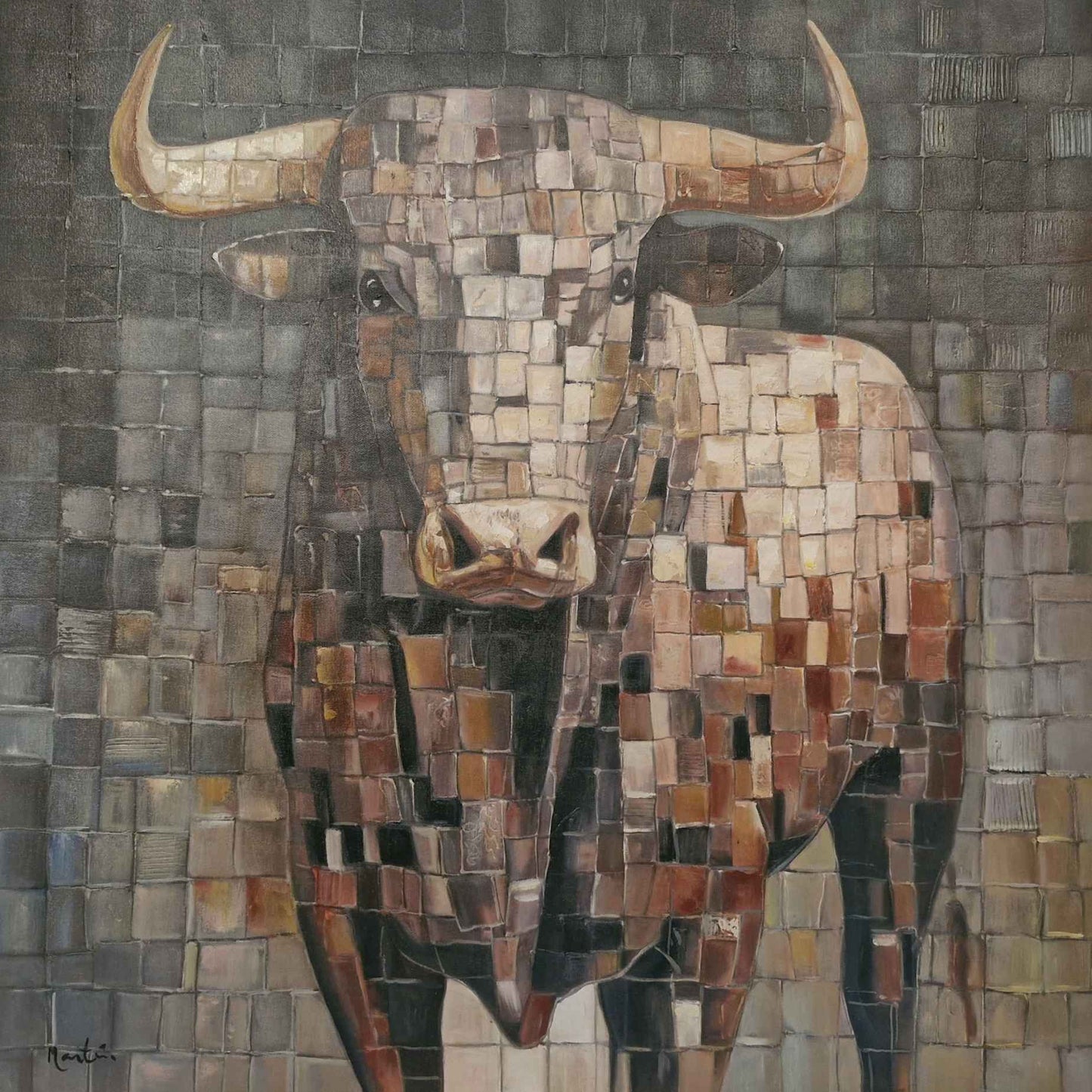 Lienzo premium de toro geometrico listo para colgar