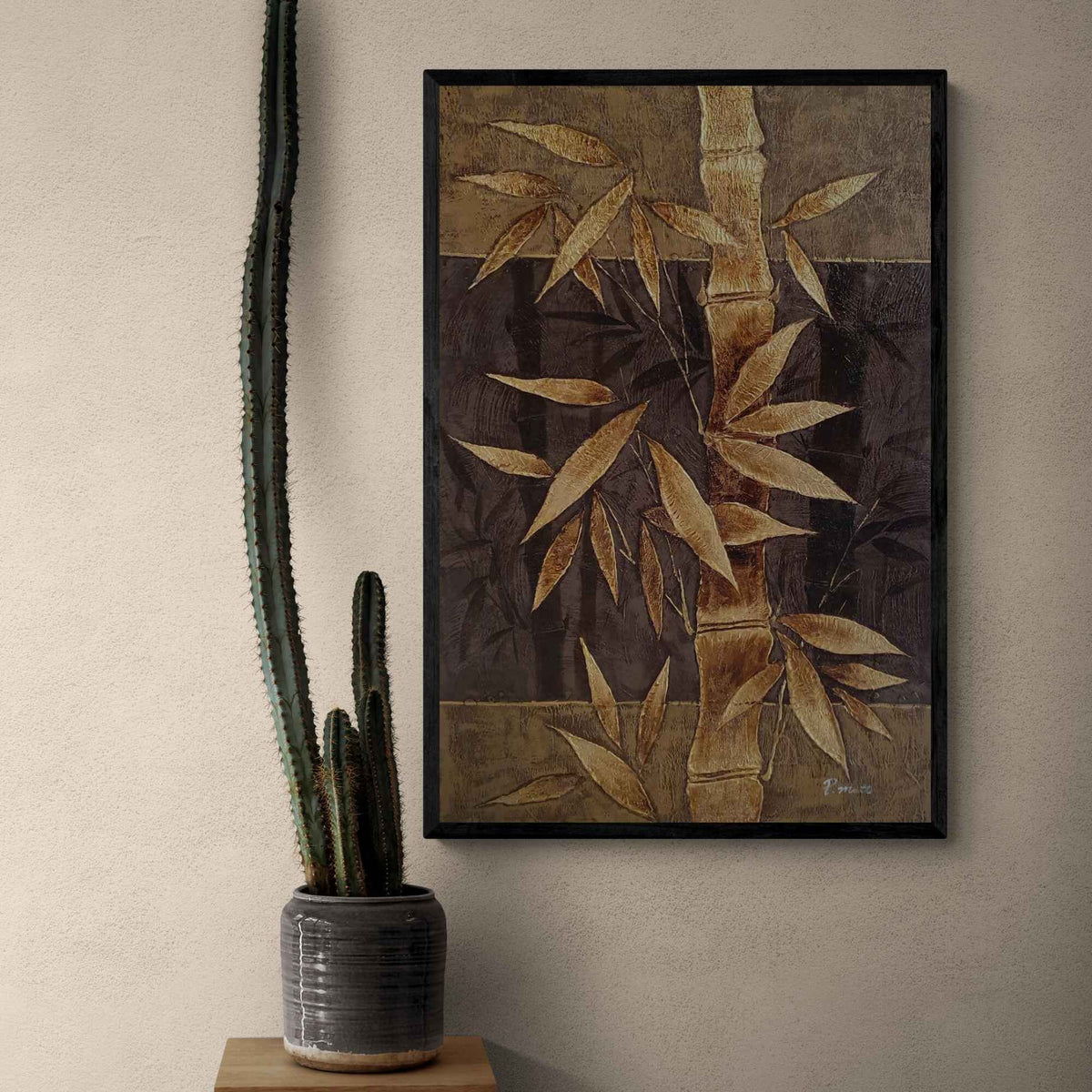 Pintura al oleo texturizada de bambu zen