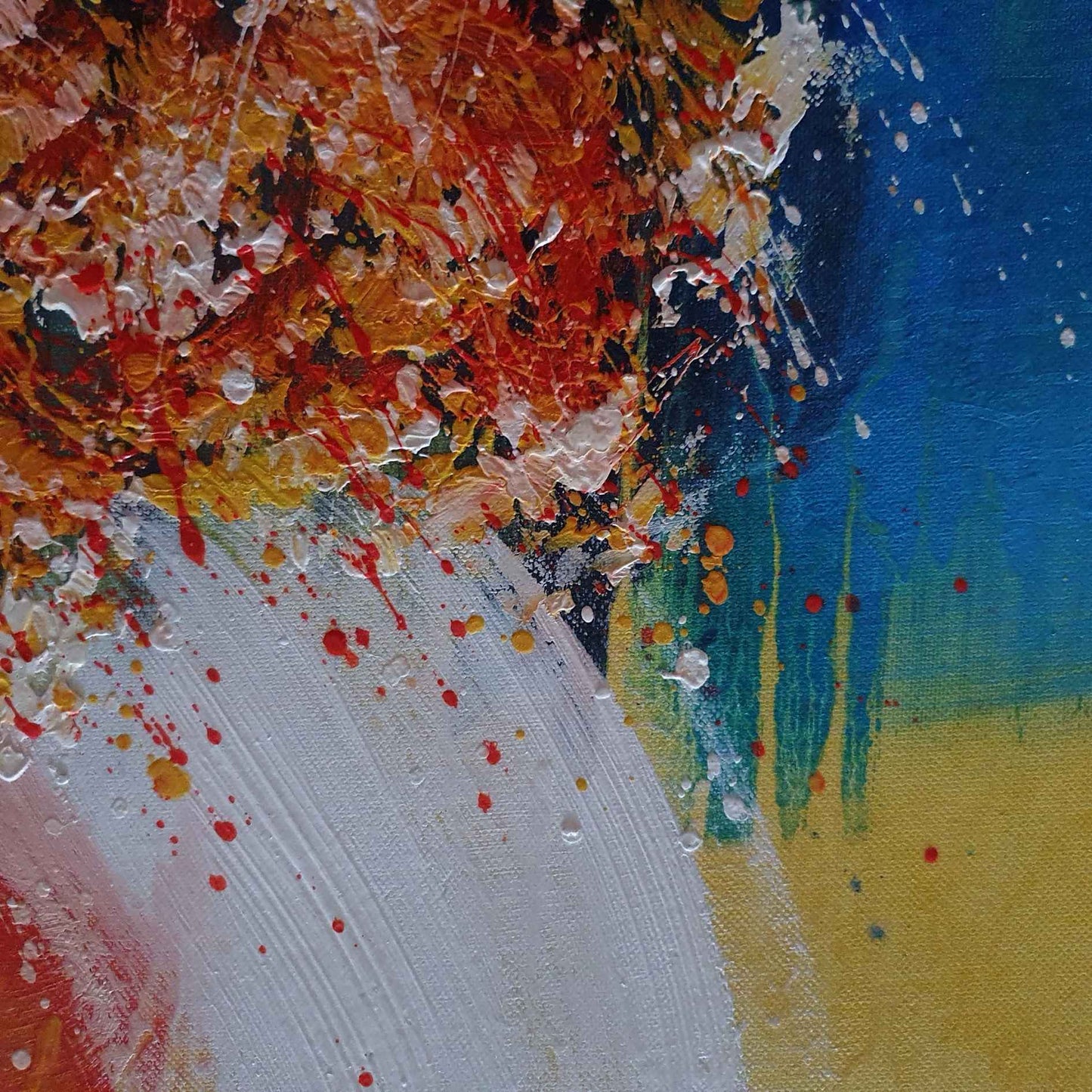 Detalle de textura de cuadro decorativo contemporáneo en estilo abstracto y colores primarios