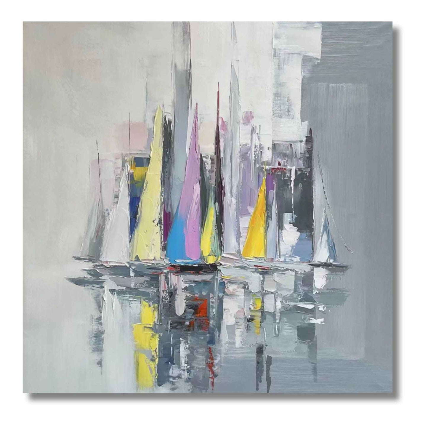 Lienzo de Veleros Pintado a Mano con Relieve