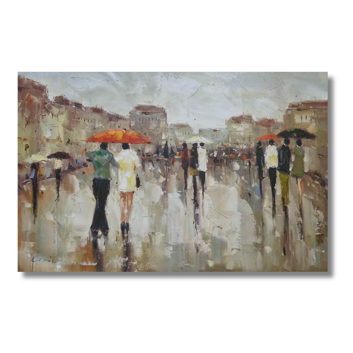 Arte impresionista moderno de ciudad lluviosa