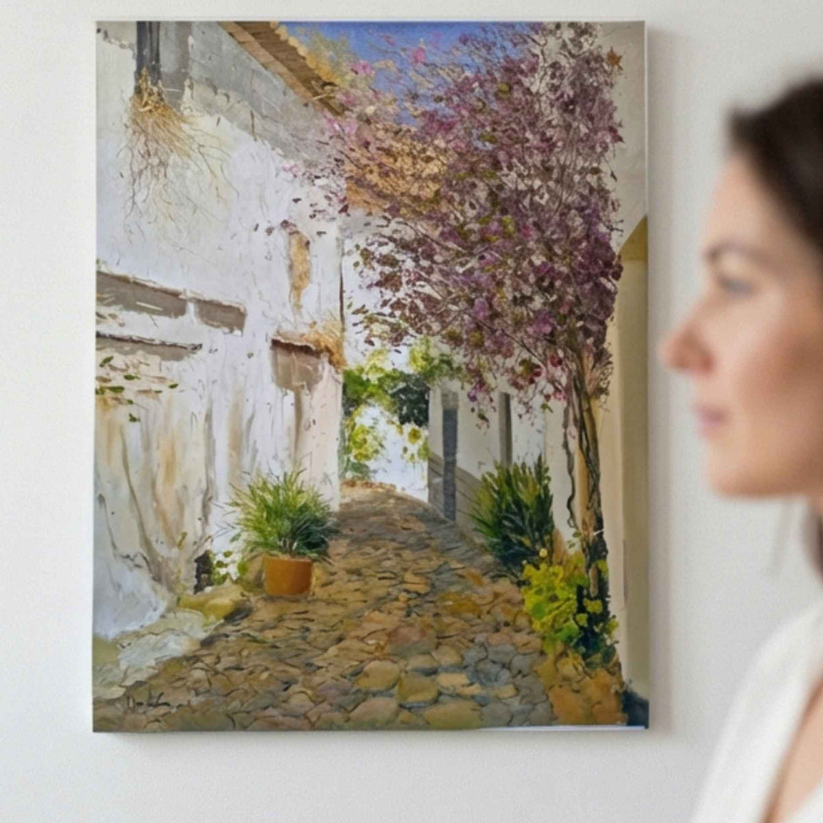 Cuadro decorativo paisaje mediterráneo calle empedrada