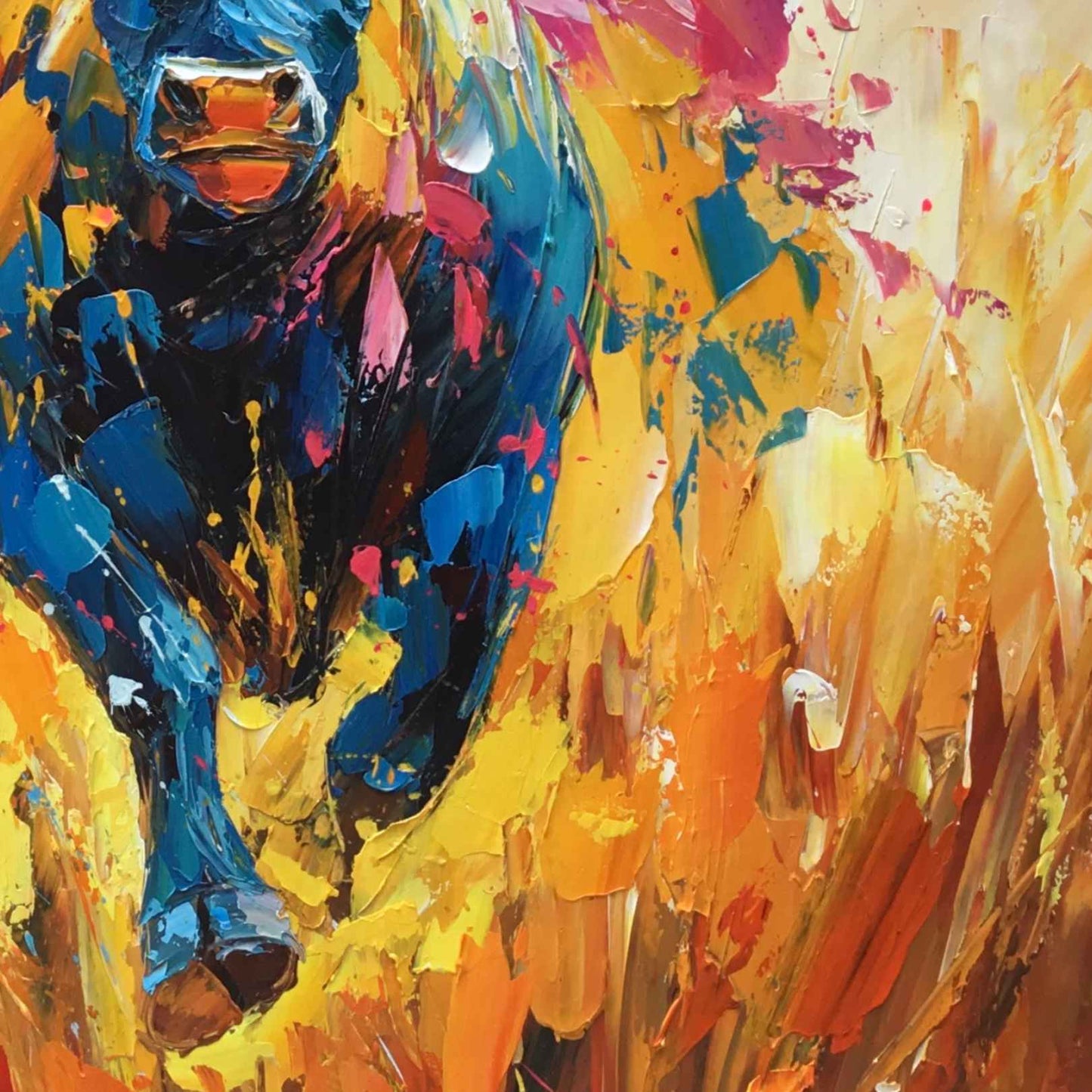 cuadro al oleo toro bravo abstracto moderno agresivo colores