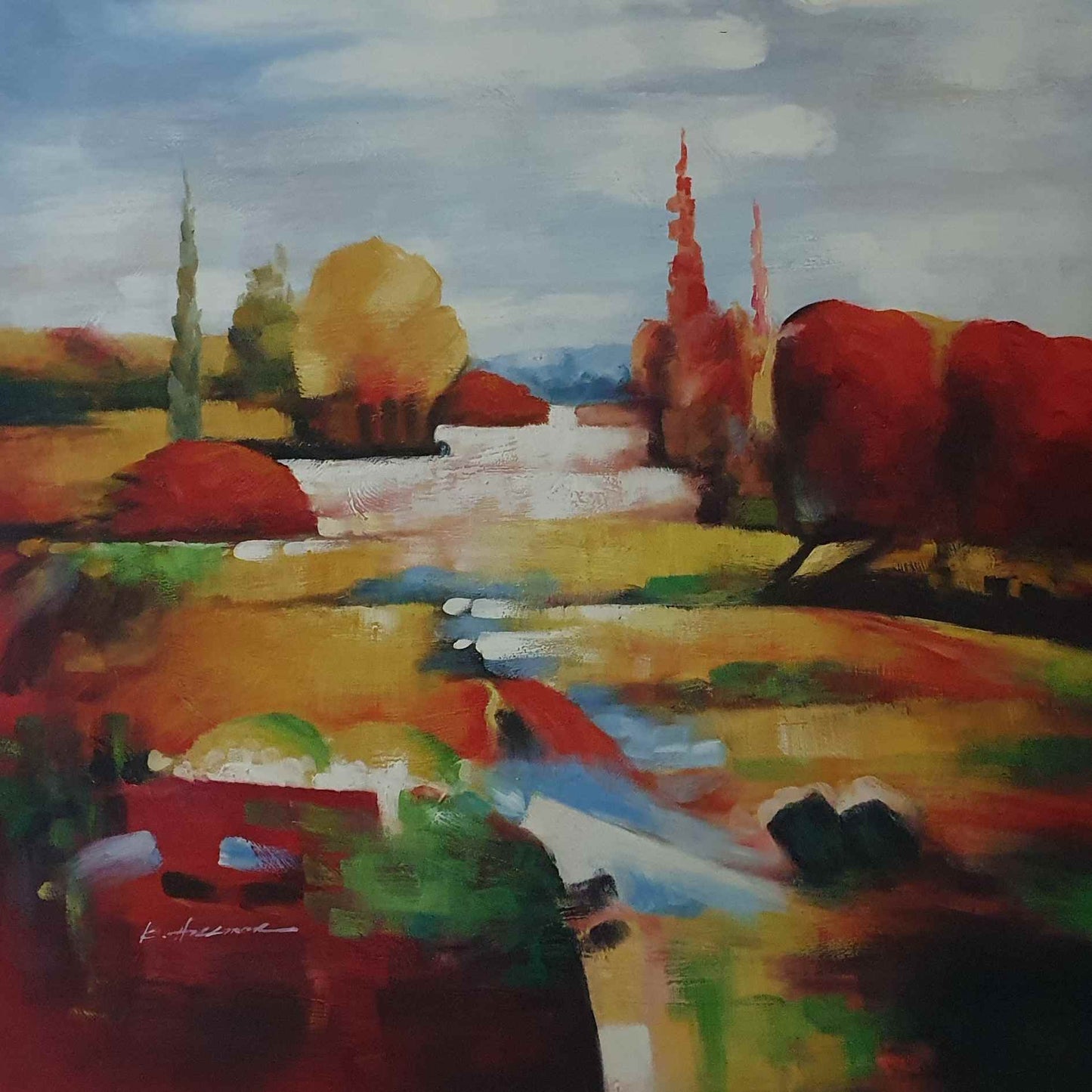 cuadro en pareja al óleo pintado a mano de paisaje moderno