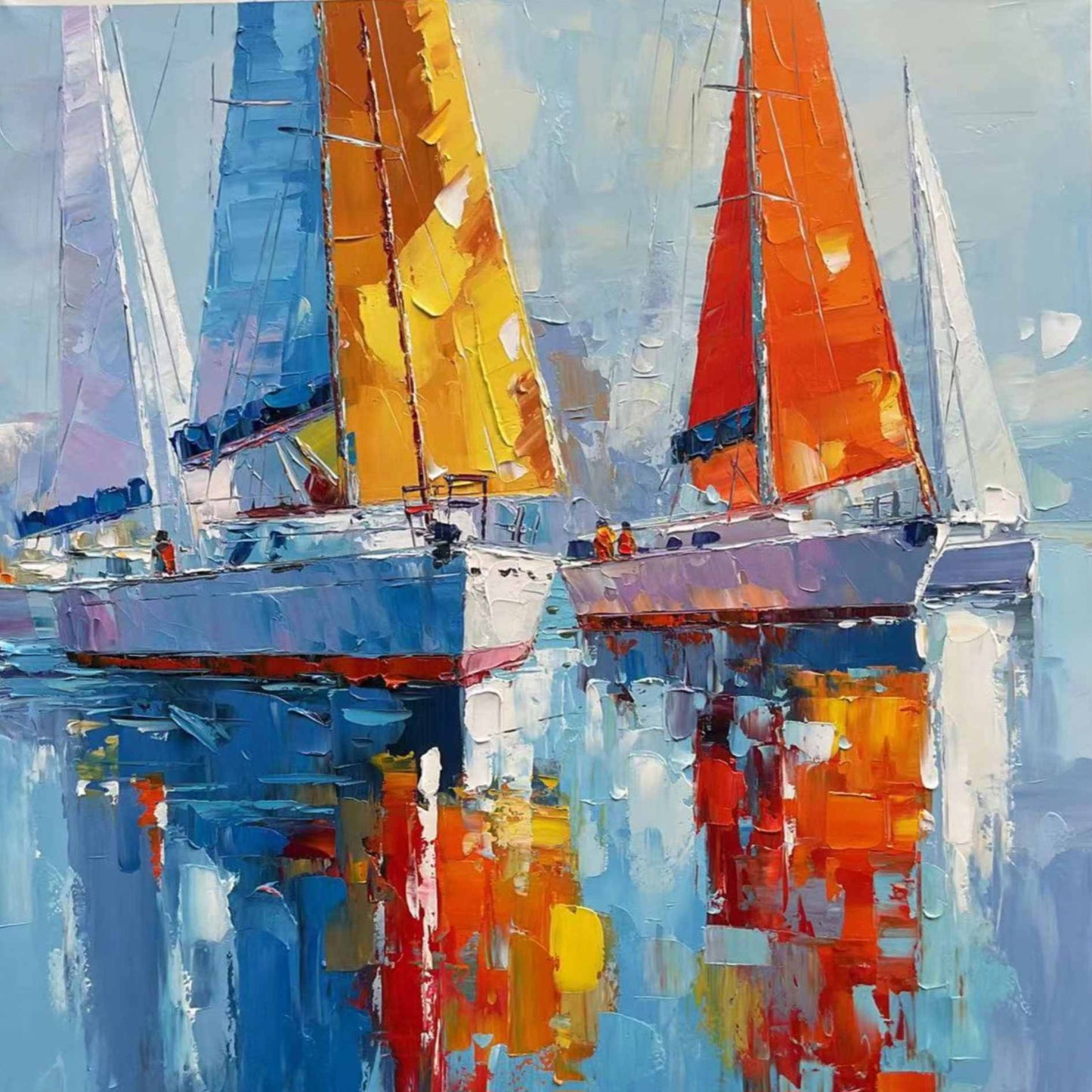 Obra de arte original pintada a mano con barcos