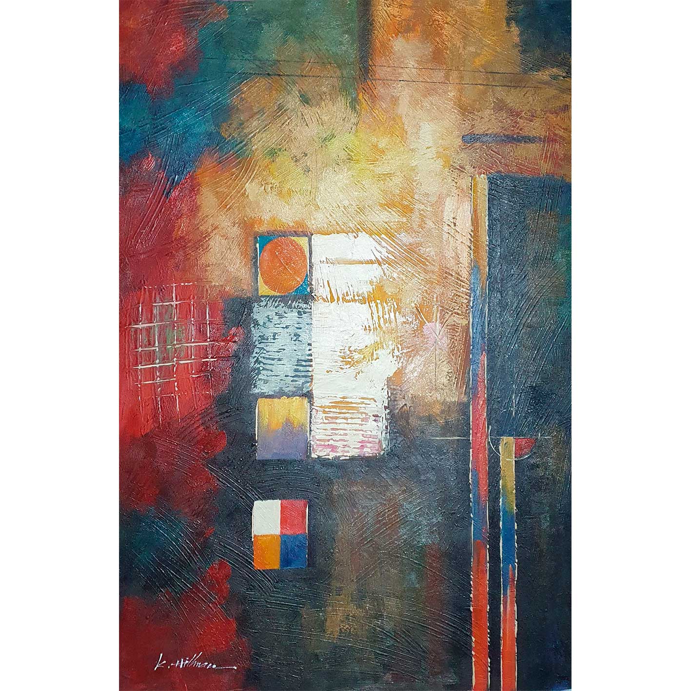 Cuadro de arte abstracto moderno en óleo sobre lienzo de algodón en colores intensos