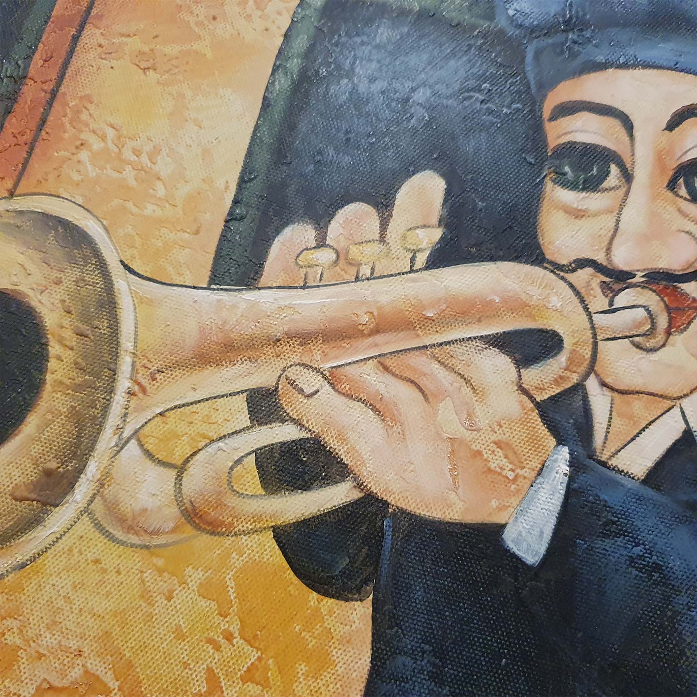 Cuadro con músico callejero tocando al atardecer