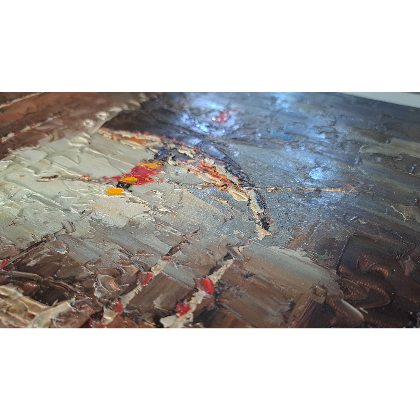 Cuadro texturizado de ciudad veneciana con reflejos en el agua