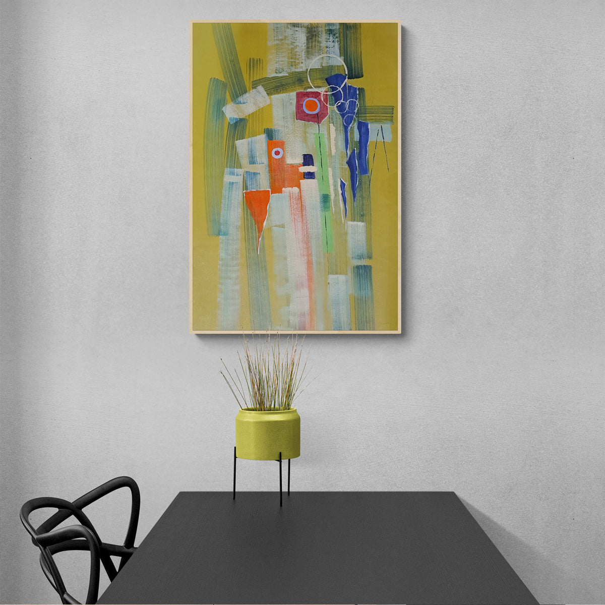 Cuadro moderno fondo verde amarillo