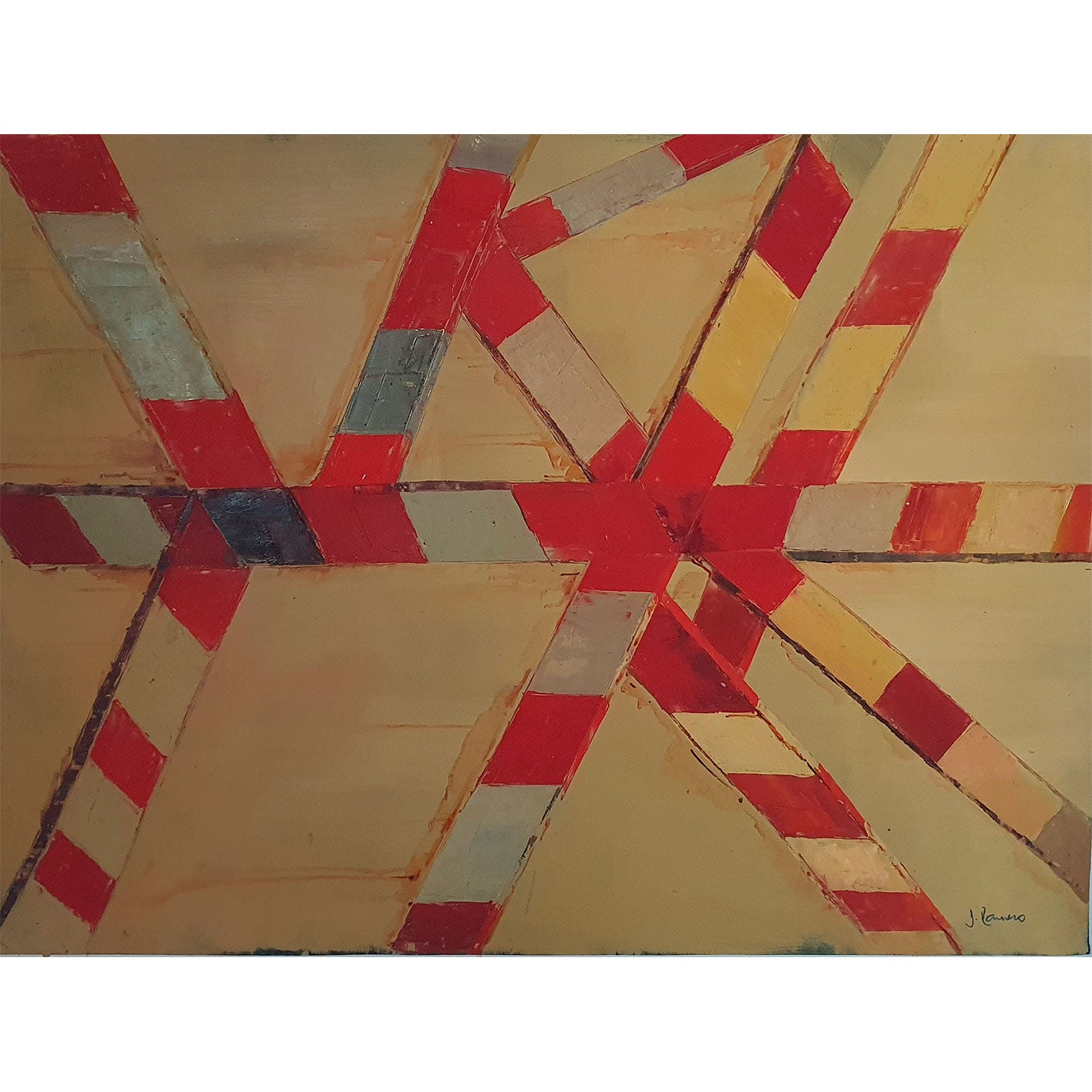 Pintura decorativa de estilo geométrico con composición cruzada