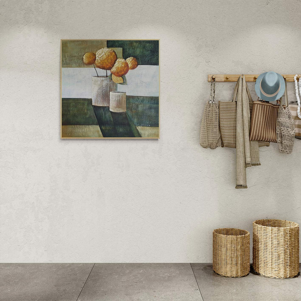 Cuadro Oleo Lienzo Floral jarron deseo 80x80 cm