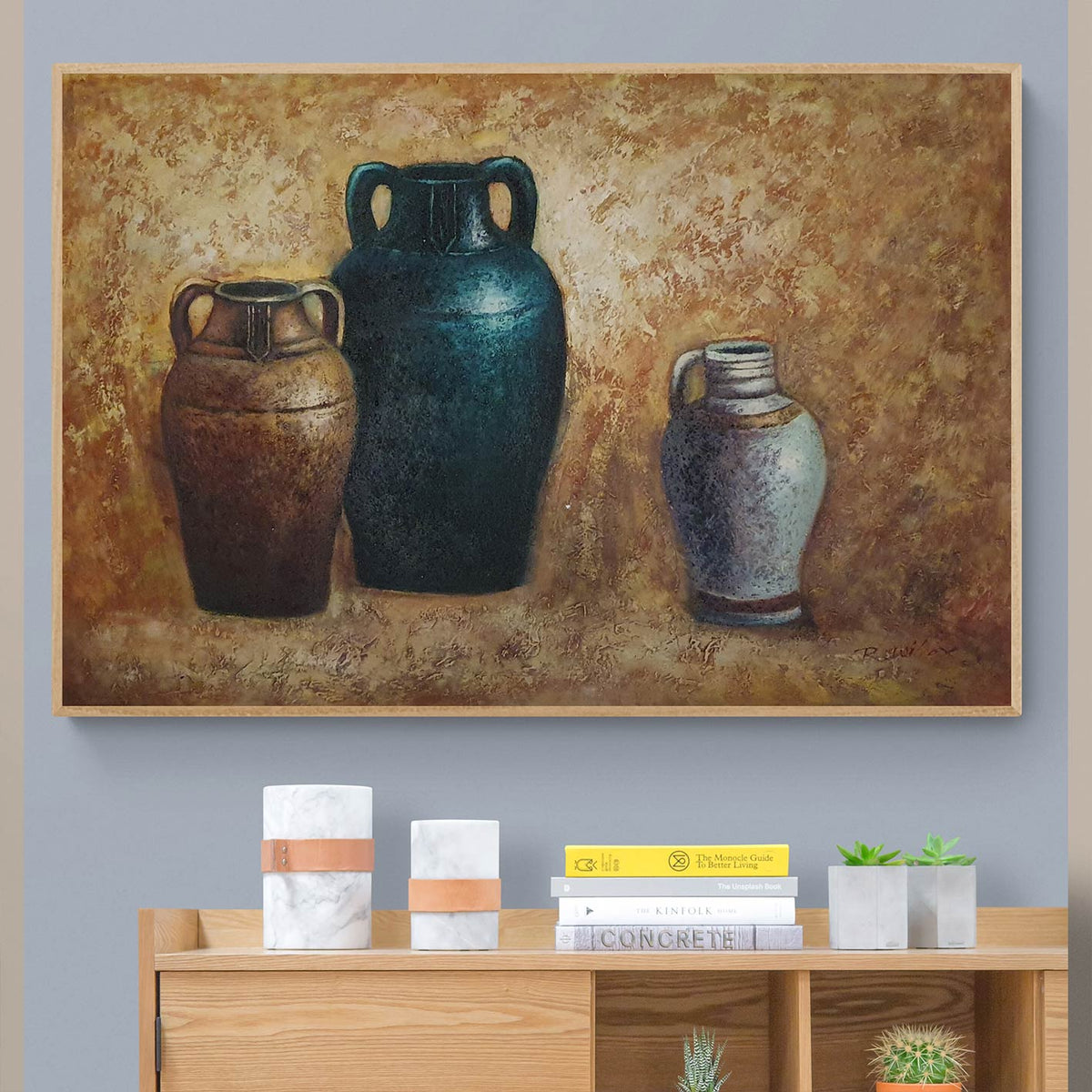 Cuadro Bodegon Anforas Antiguas 90x90 cm