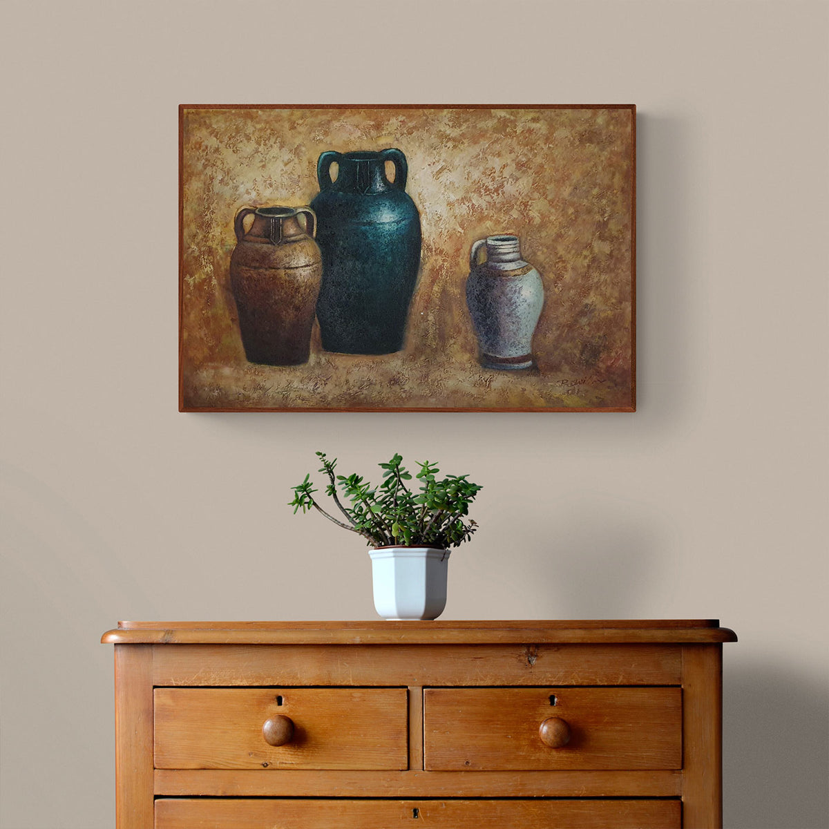 Cuadro Bodegon Anforas Antiguas 90x90 cm