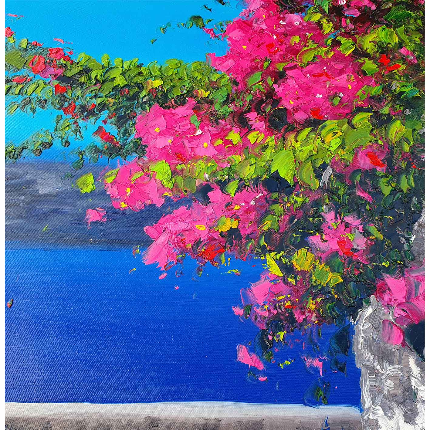 Cuadro Buganvilla y Mar 80x100 cm texturas