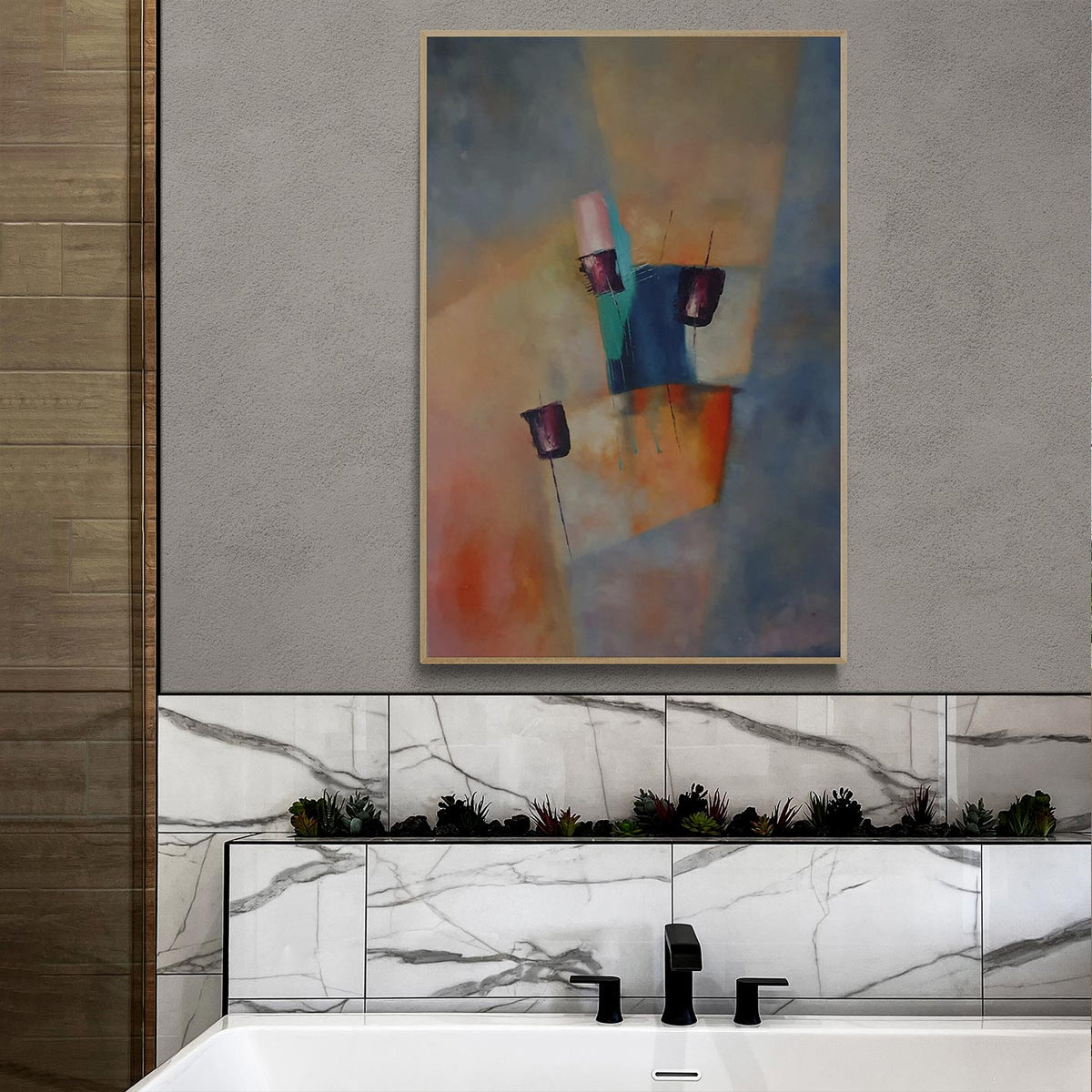 Cuadro abstracto contemporáneo en tonos suaves y elegantes