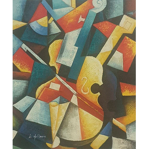 Cuadro decorativo de violín original estilo cubista