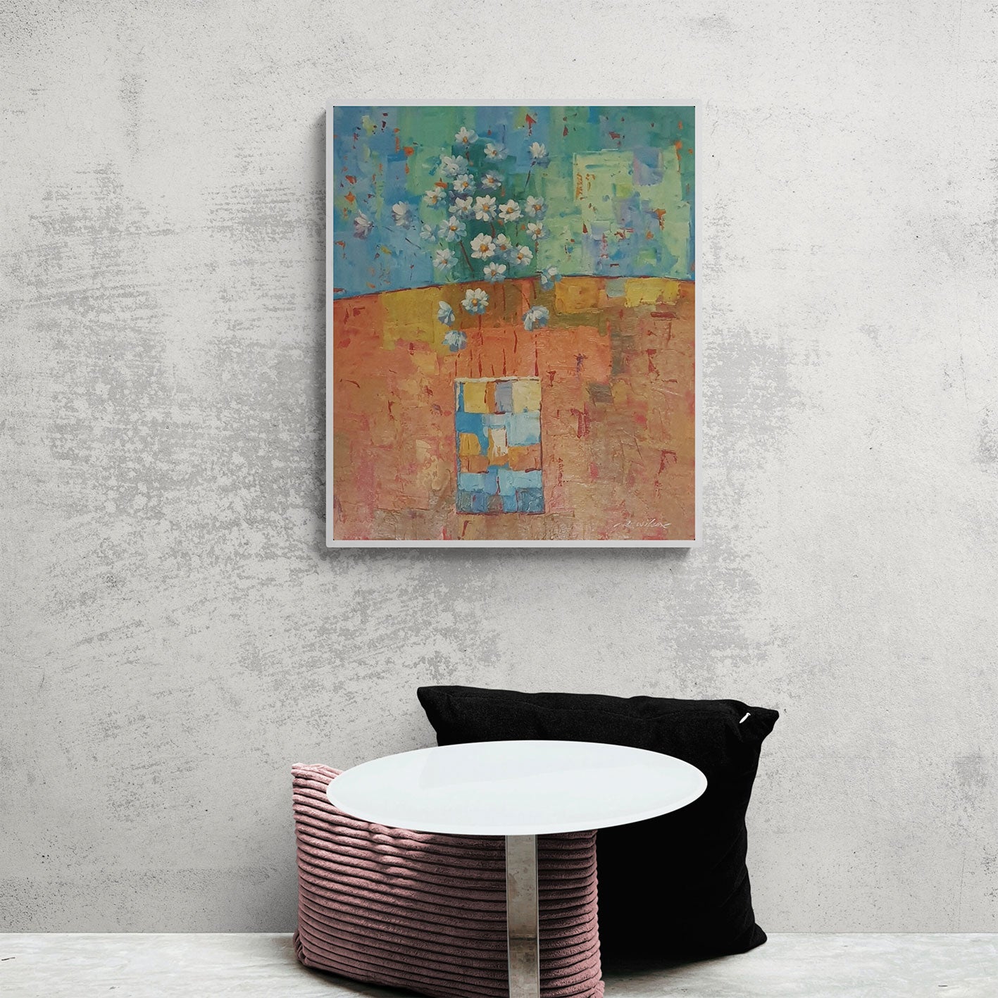 Cuadro Flores Jarron Cuadrado 50x60 cm Texturas