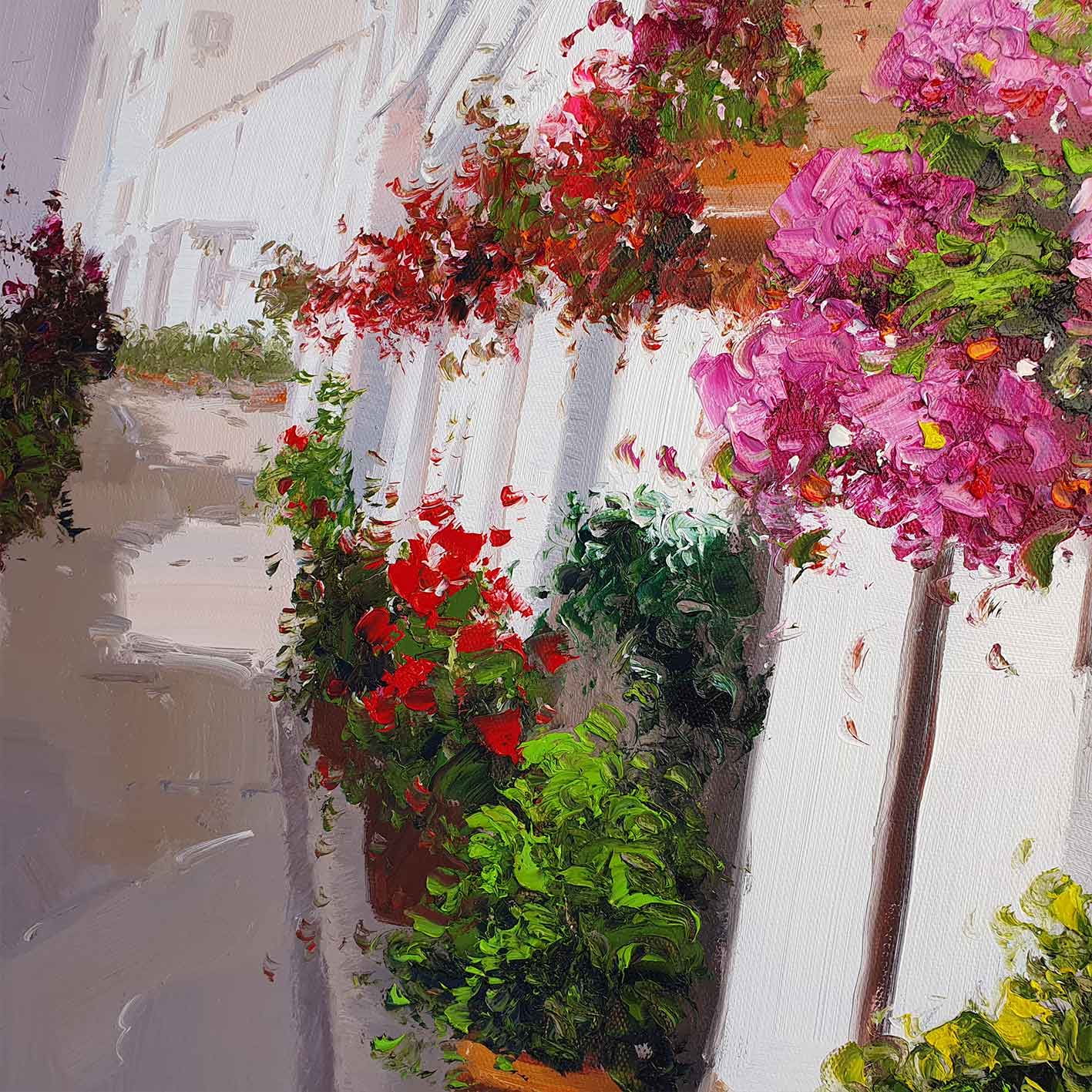 Cuadro Macetas de Geranios 80x100 cm Texturas