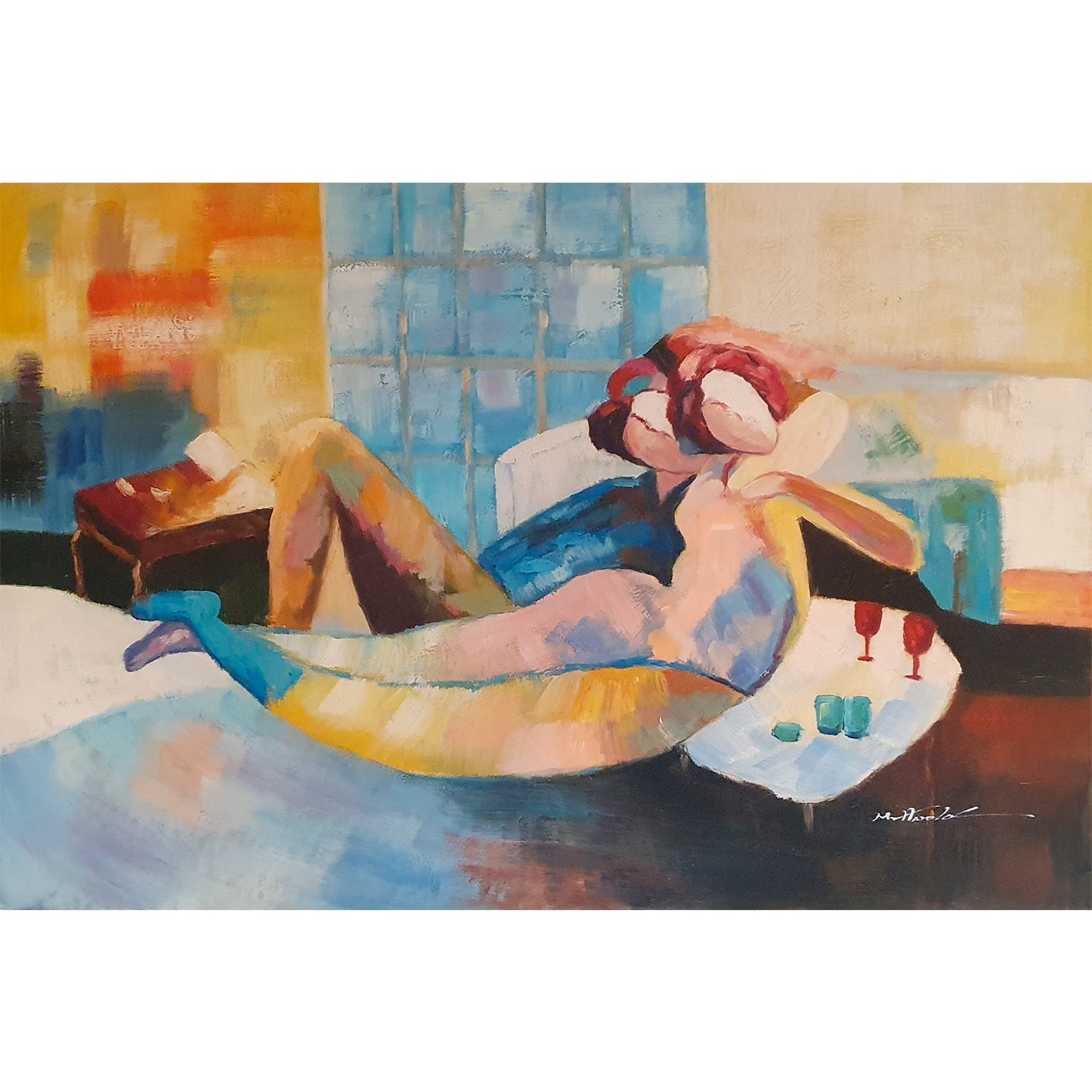 Cuadro Pareja Dos Copas 90x60 cm