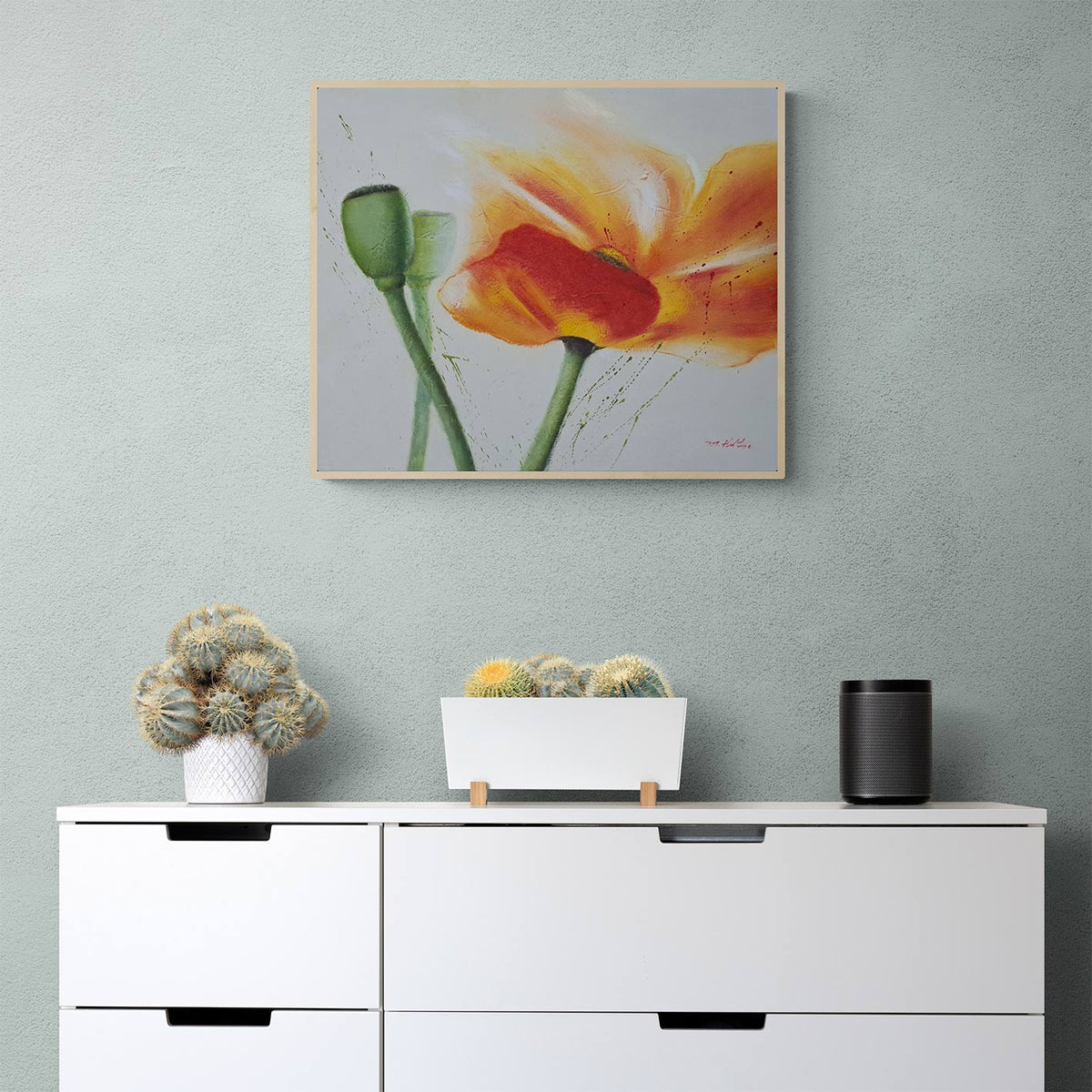 Cuadro Oleo Lienzo Flor deseo Naranja 60x50 cm