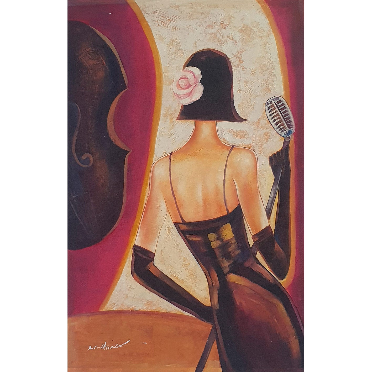 Cuadro Oleo Lienzo Mujer cantando 90x60 cm