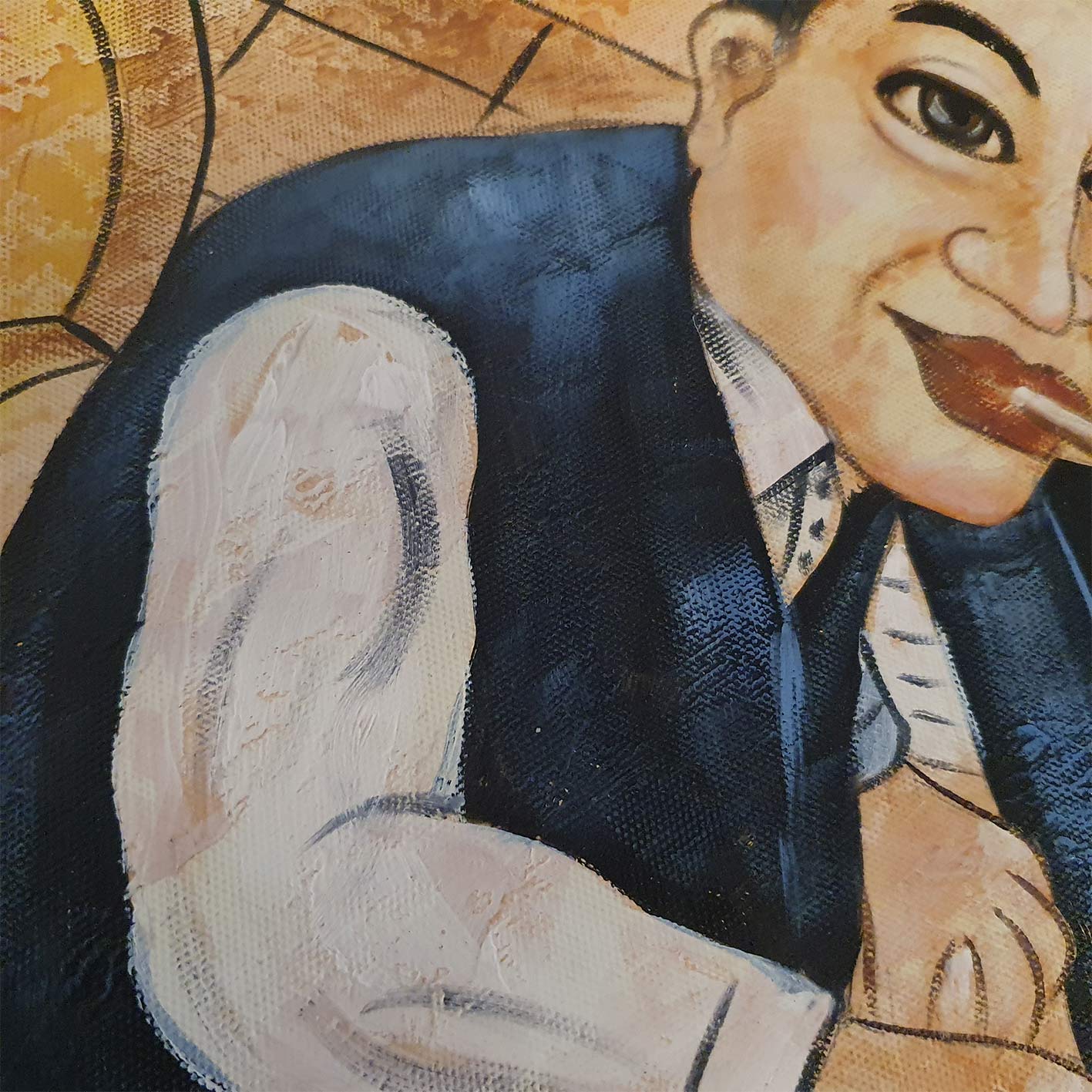 Cuadro Oleo Lienzo Musicos contrabajo