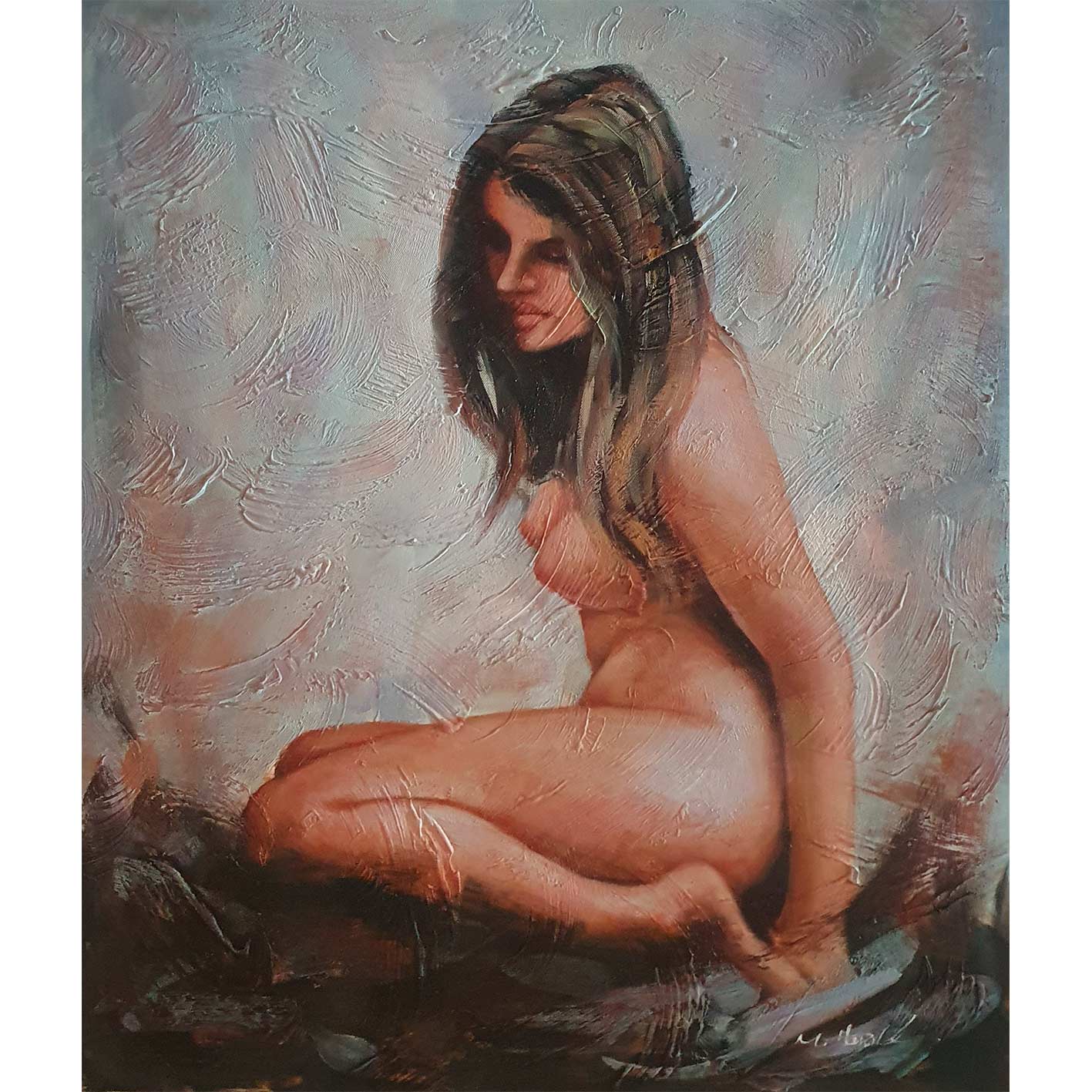 Cuadro decorativo de retrato sensual de mujer desnuda pintado a mano