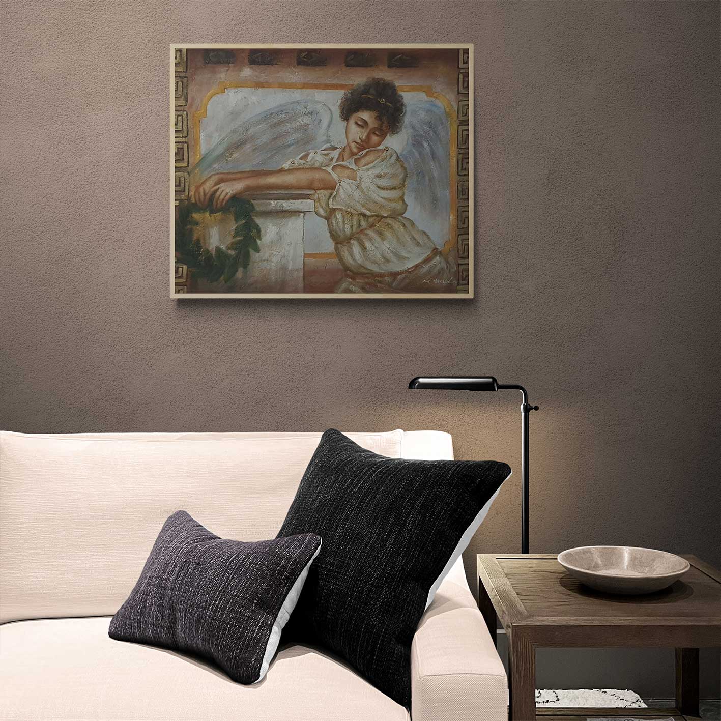 Cuadro al oleo mujer angel pintado a mano