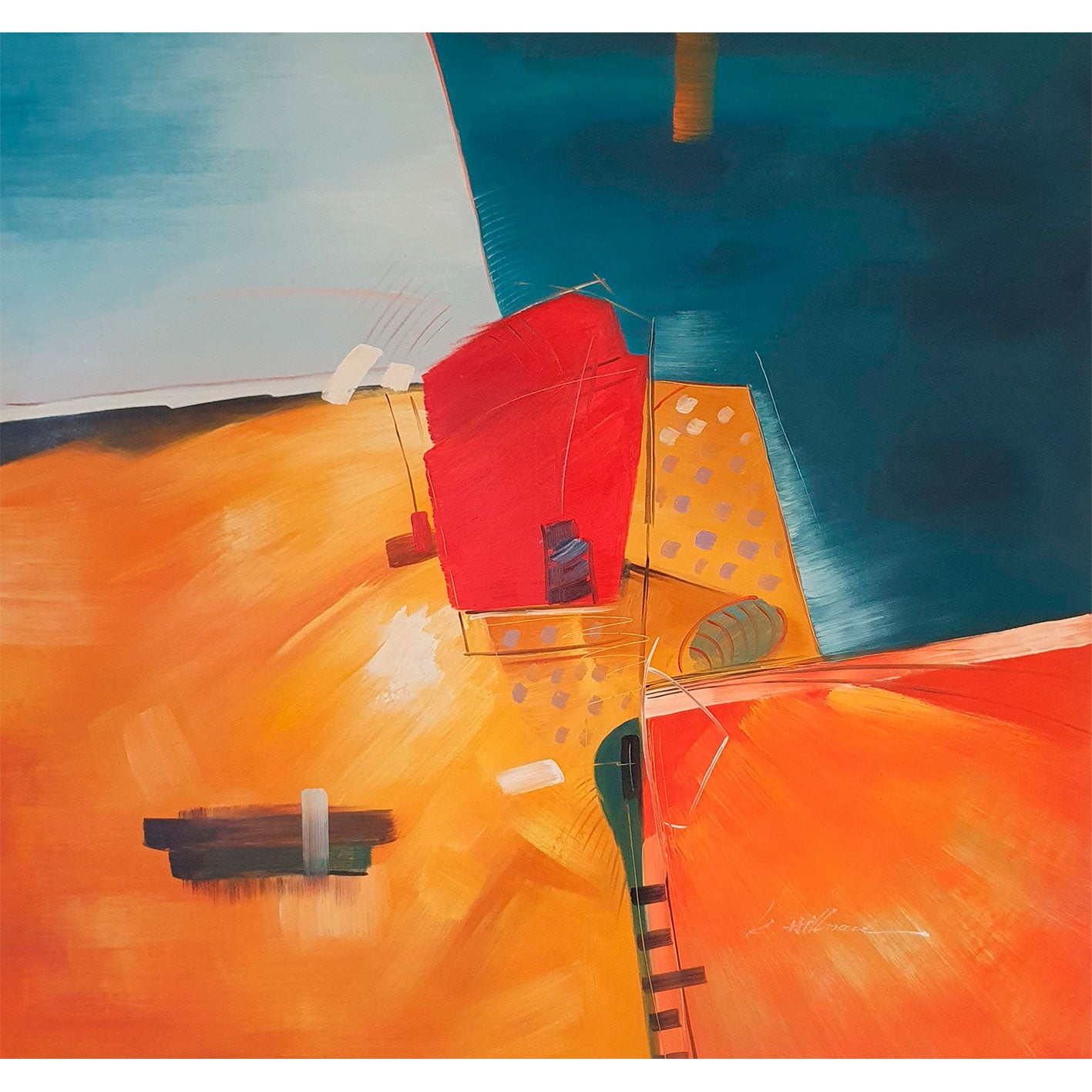 Cuadro naranja moderno al oleo